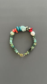Turquoise & Natural Stone Bracelet: 24k Gold Clasp, Boho Gemstone Jewelry