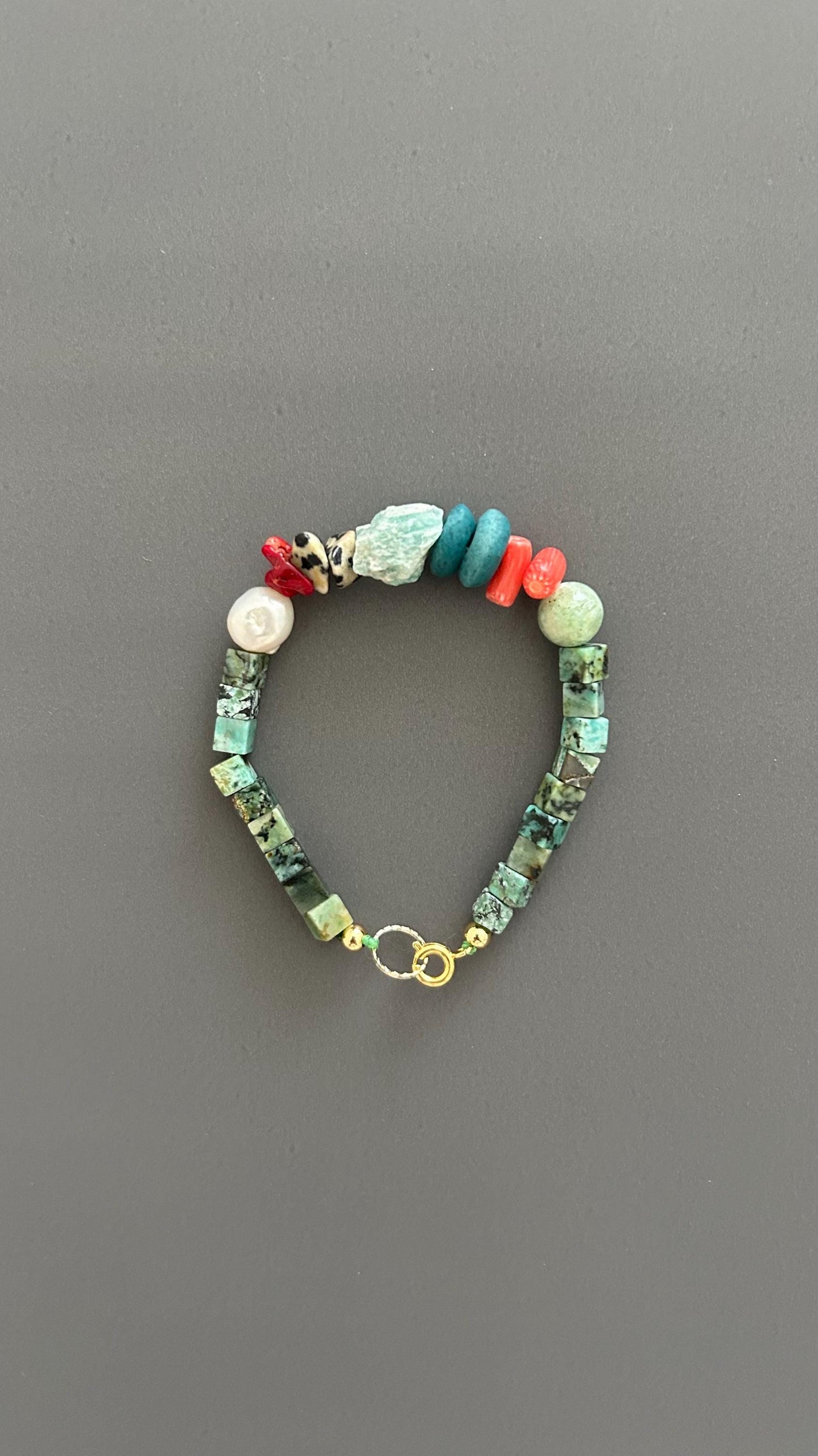 Turquoise & Natural Stone Bracelet: 24k Gold Clasp, Boho Gemstone Jewelry