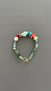 Turquoise & Natural Stone Bracelet: 24k Gold Clasp, Boho Gemstone Jewelry