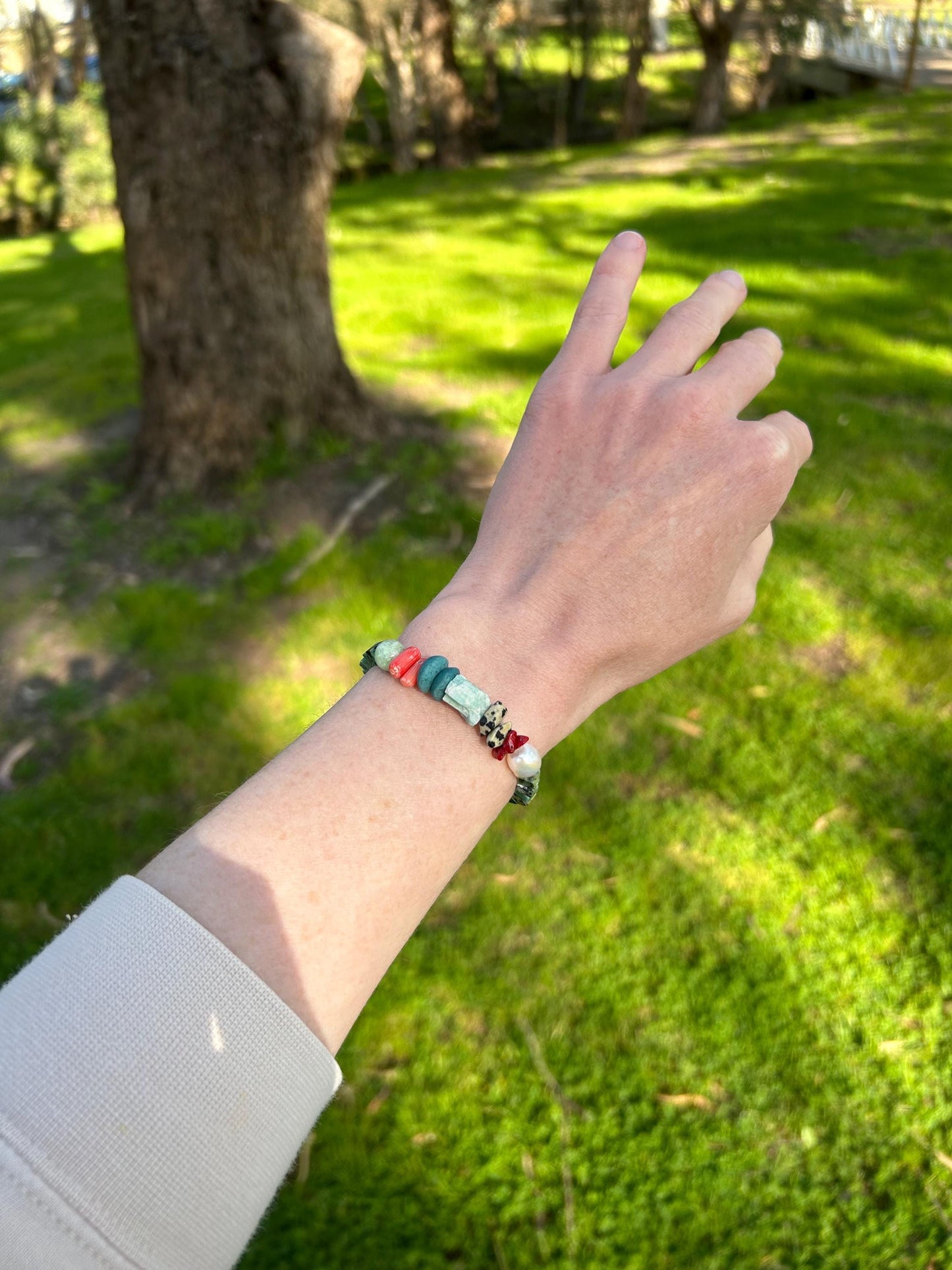 Turquoise & Natural Stone Bracelet: 24k Gold Clasp, Boho Gemstone Jewelry