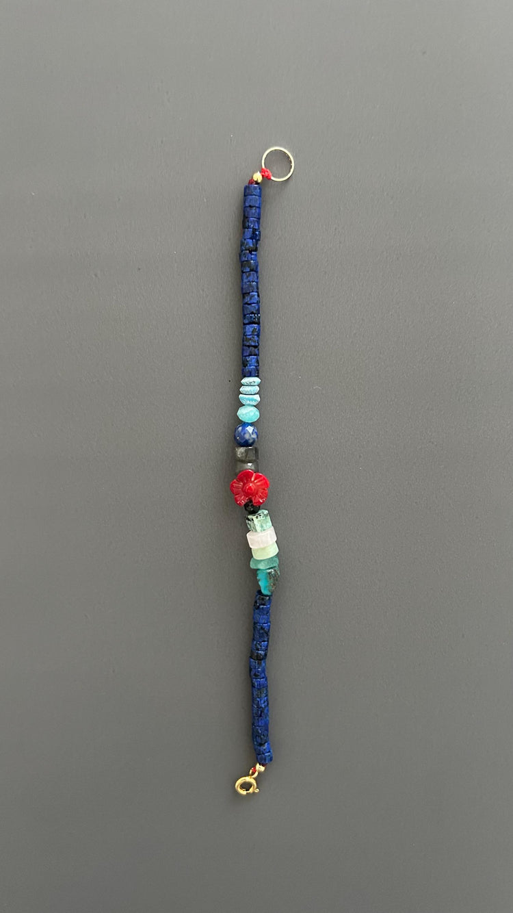 Natural Stone Boho Bracelet | Handmade Unisex Bangle with Gold Clasp