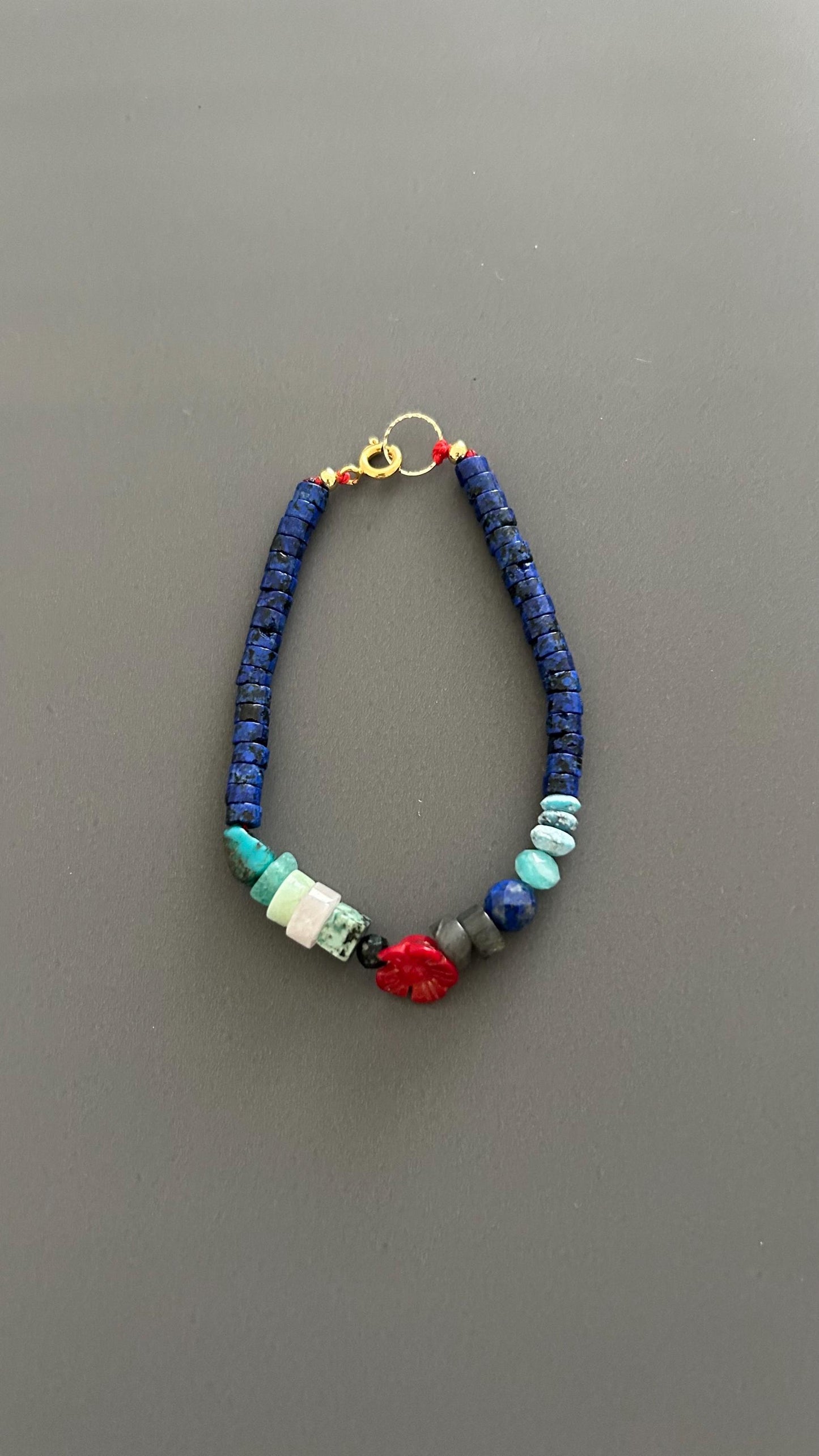 Natural Stone Boho Bracelet | Handmade Unisex Bangle with Gold Clasp