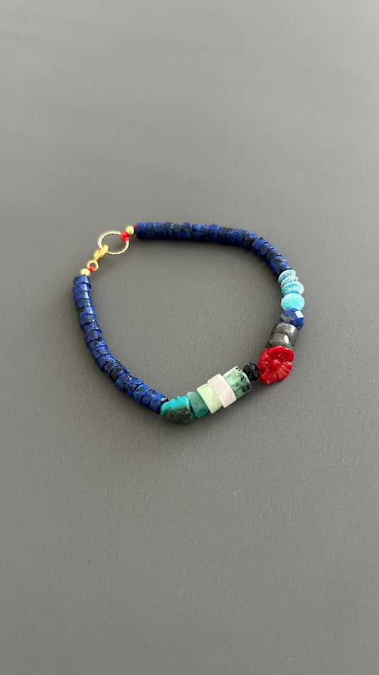 Natural Stone Boho Bracelet | Handmade Unisex Bangle with Gold Clasp