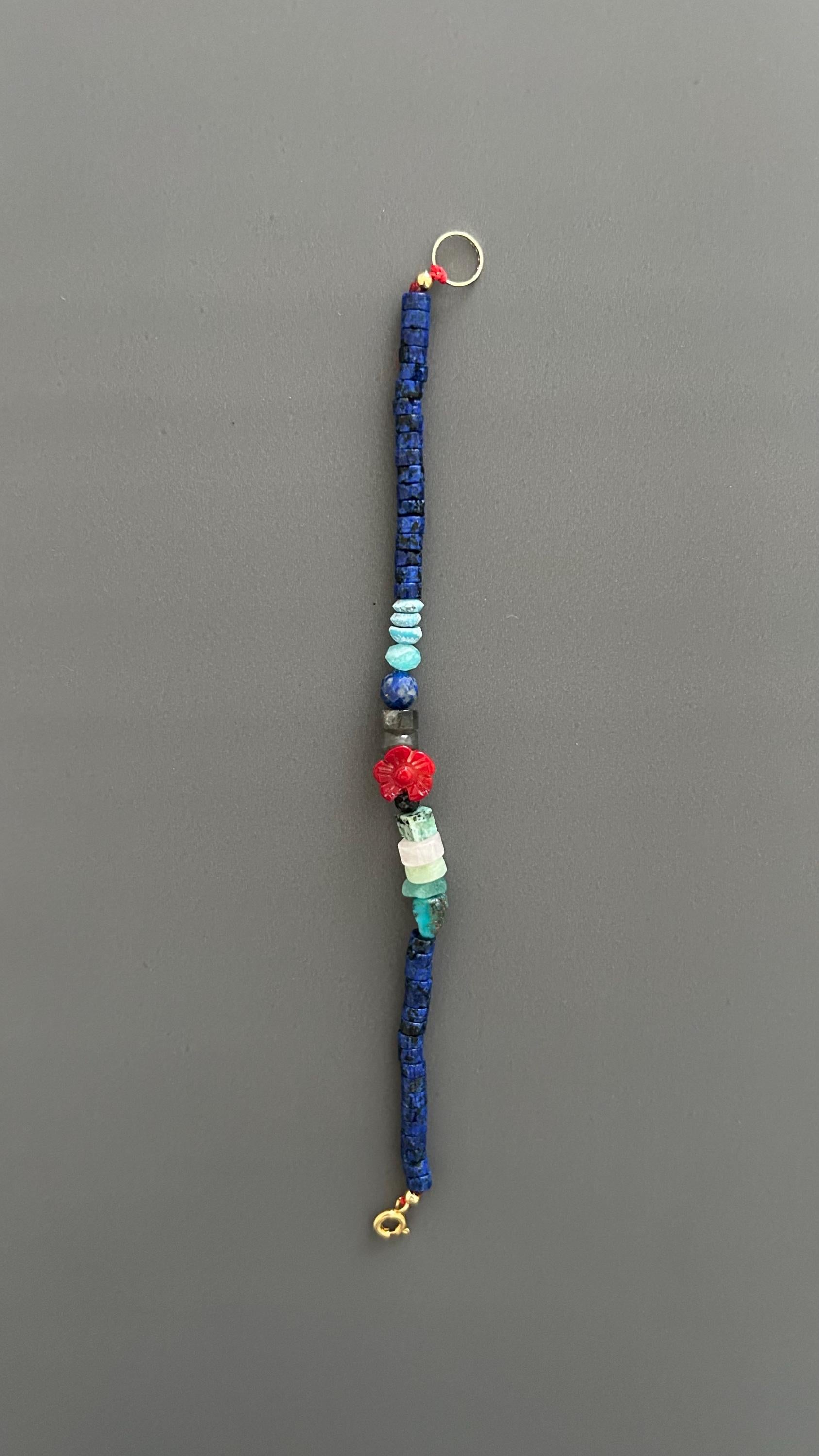 Natural Stone Boho Bracelet | Handmade Unisex Bangle with Gold Clasp
