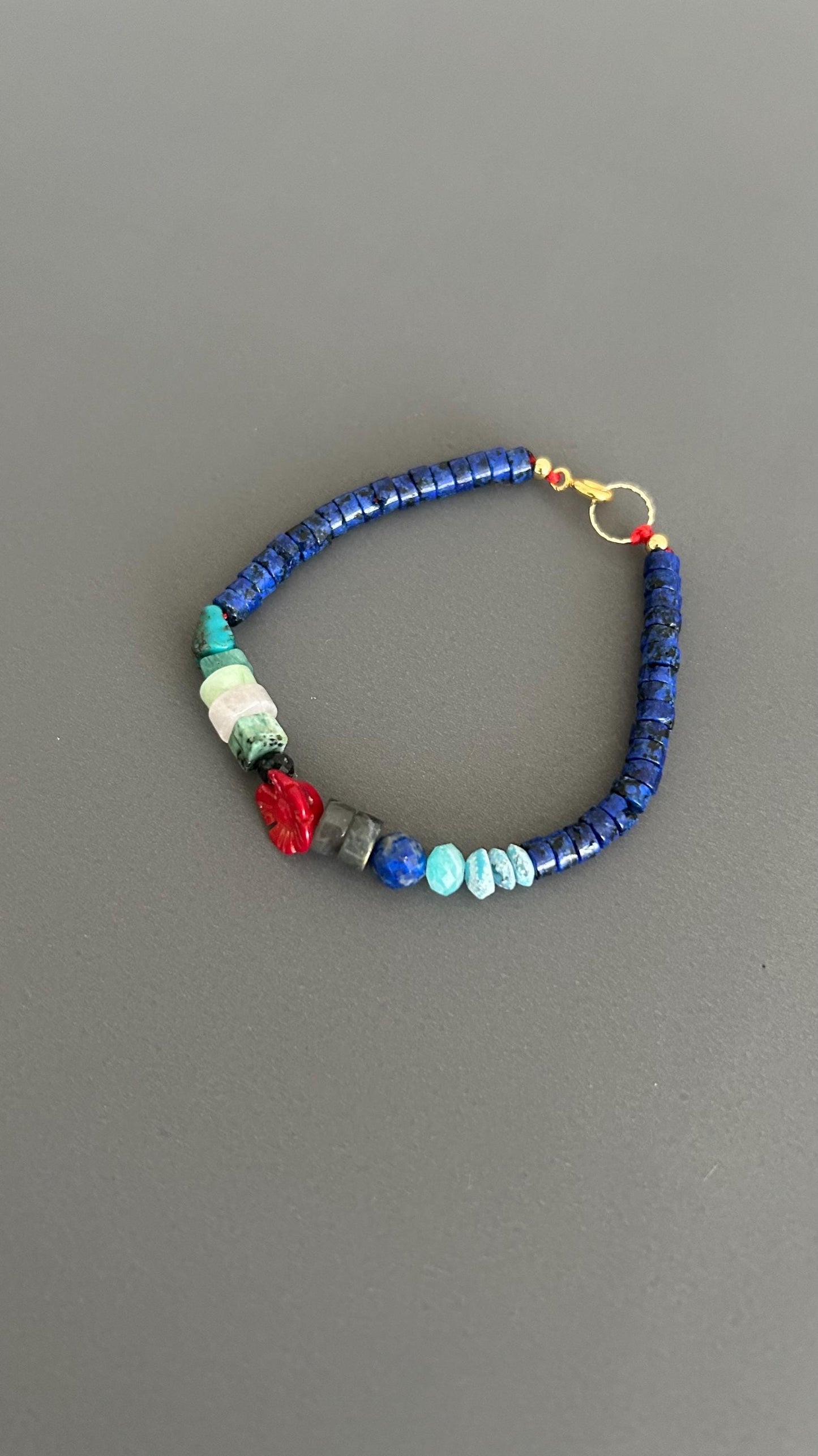 Natural Stone Boho Bracelet | Handmade Unisex Bangle with Gold Clasp