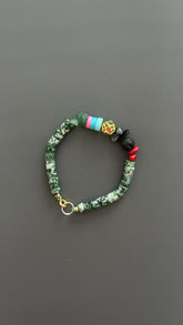 Boho Natural Stone Bracelet: Unisex Hippie Style, 24k Gold Clasp