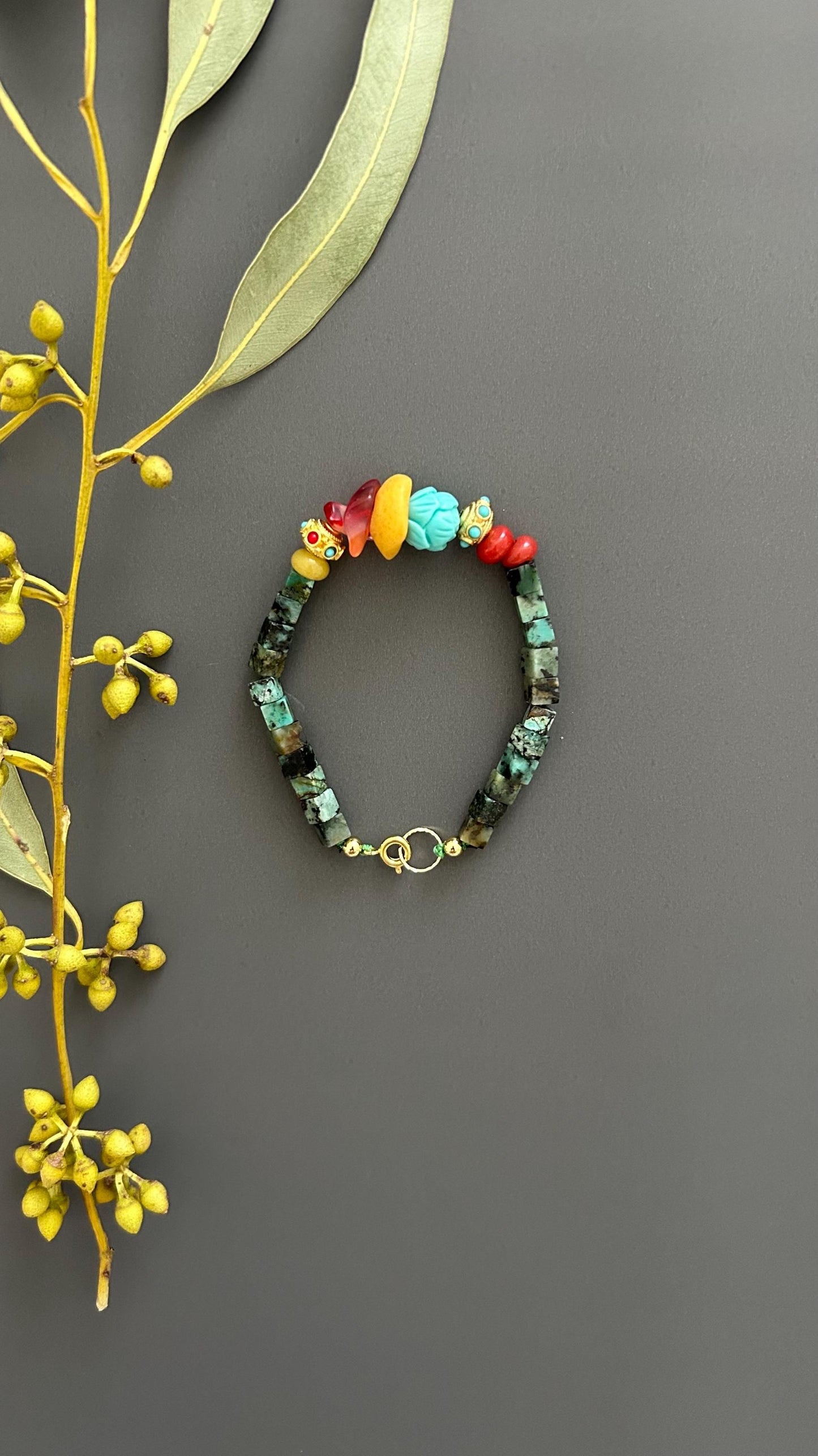 Natural Stone Bohemian Bracelet | Handmade Unisex Vintage Hippie Chic Bangle