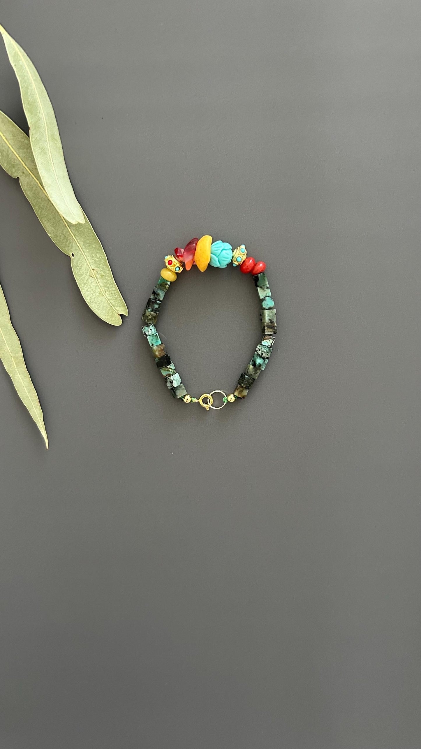 Natural Stone Bohemian Bracelet | Handmade Unisex Vintage Hippie Chic Bangle
