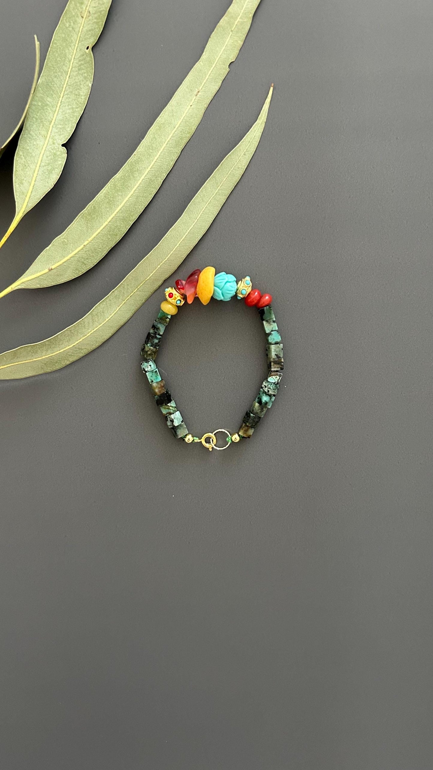 Natural Stone Bohemian Bracelet | Handmade Unisex Vintage Hippie Chic Bangle