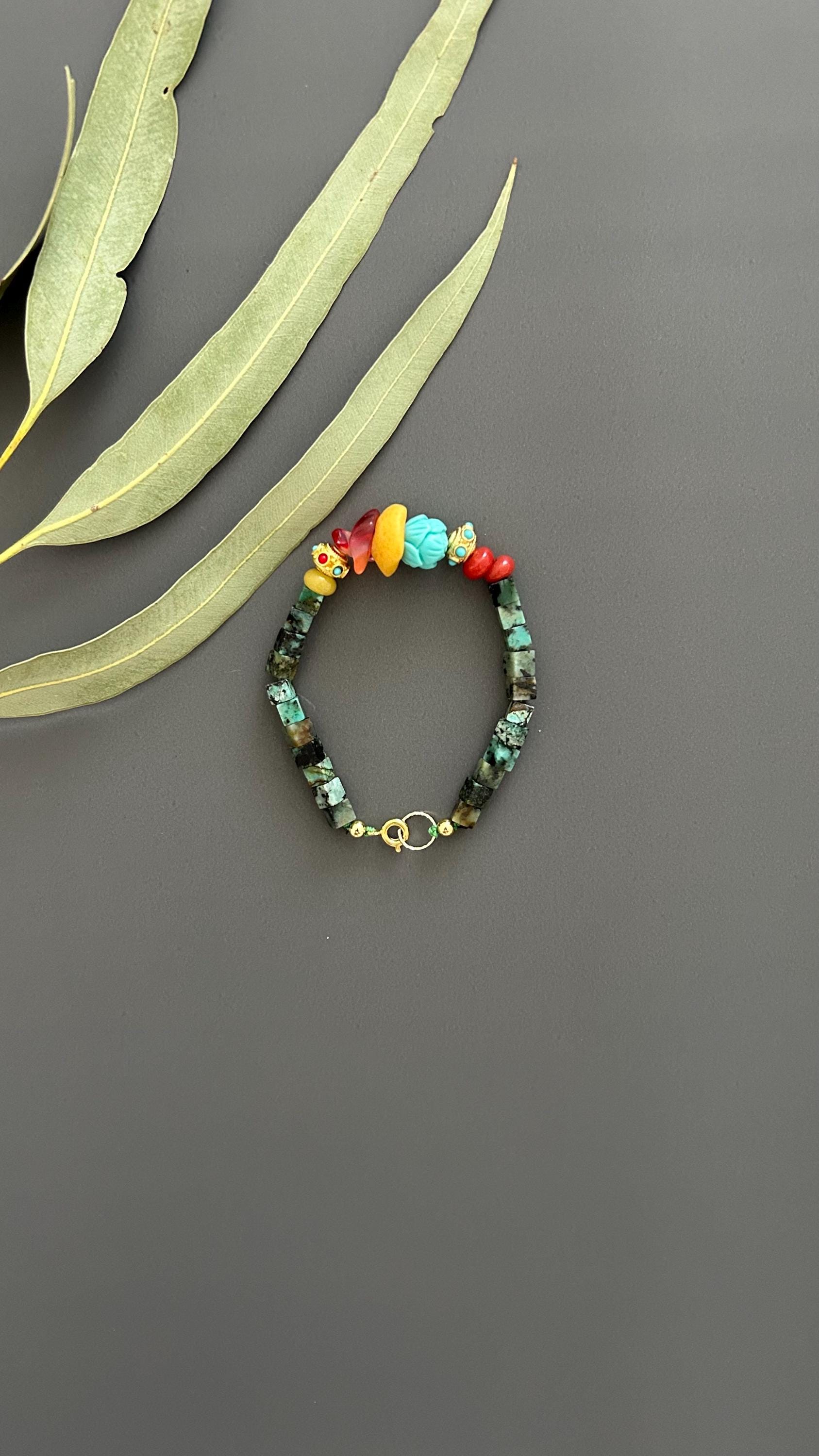Natural Stone Bohemian Bracelet | Handmade Unisex Vintage Hippie Chic Bangle