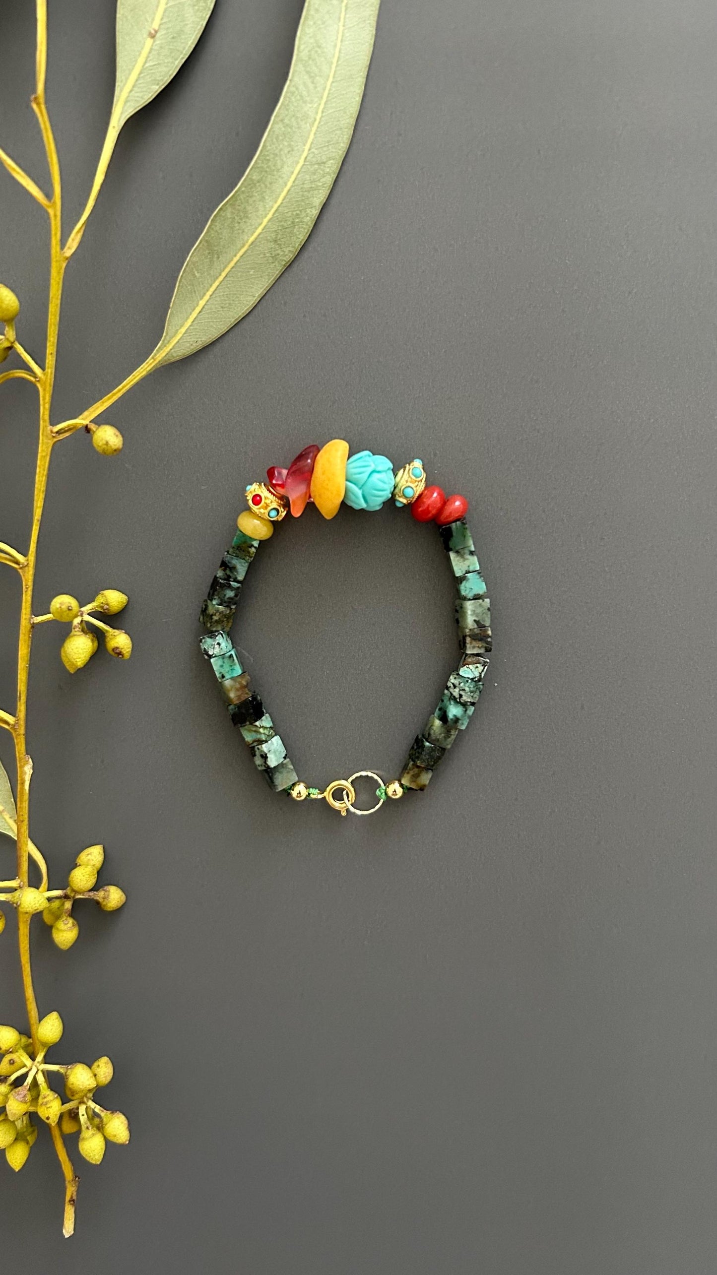 Natural Stone Bohemian Bracelet | Handmade Unisex Vintage Hippie Chic Bangle