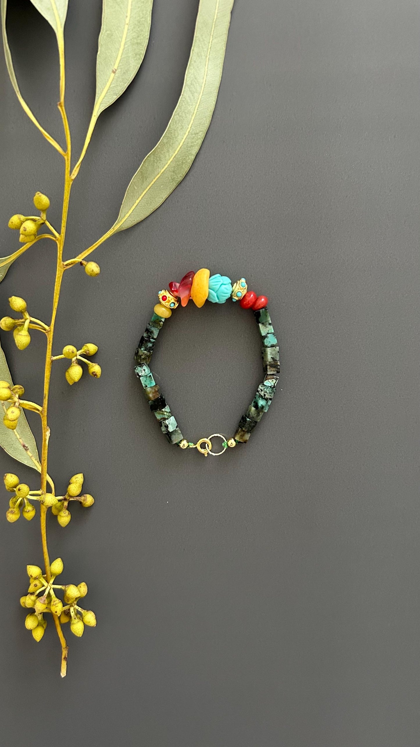 Natural Stone Bohemian Bracelet | Handmade Unisex Vintage Hippie Chic Bangle