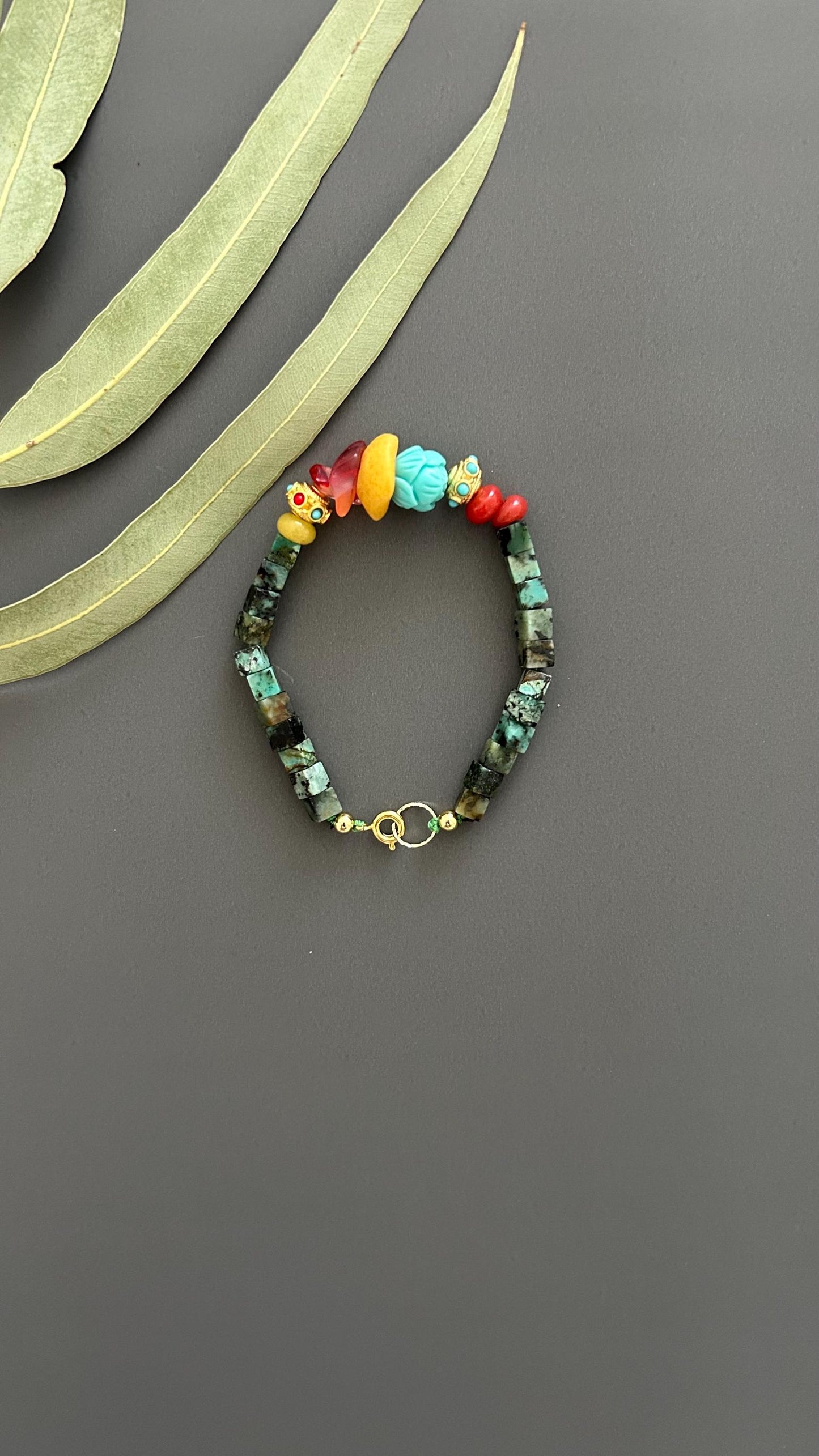 Natural Stone Bohemian Bracelet | Handmade Unisex Vintage Hippie Chic Bangle