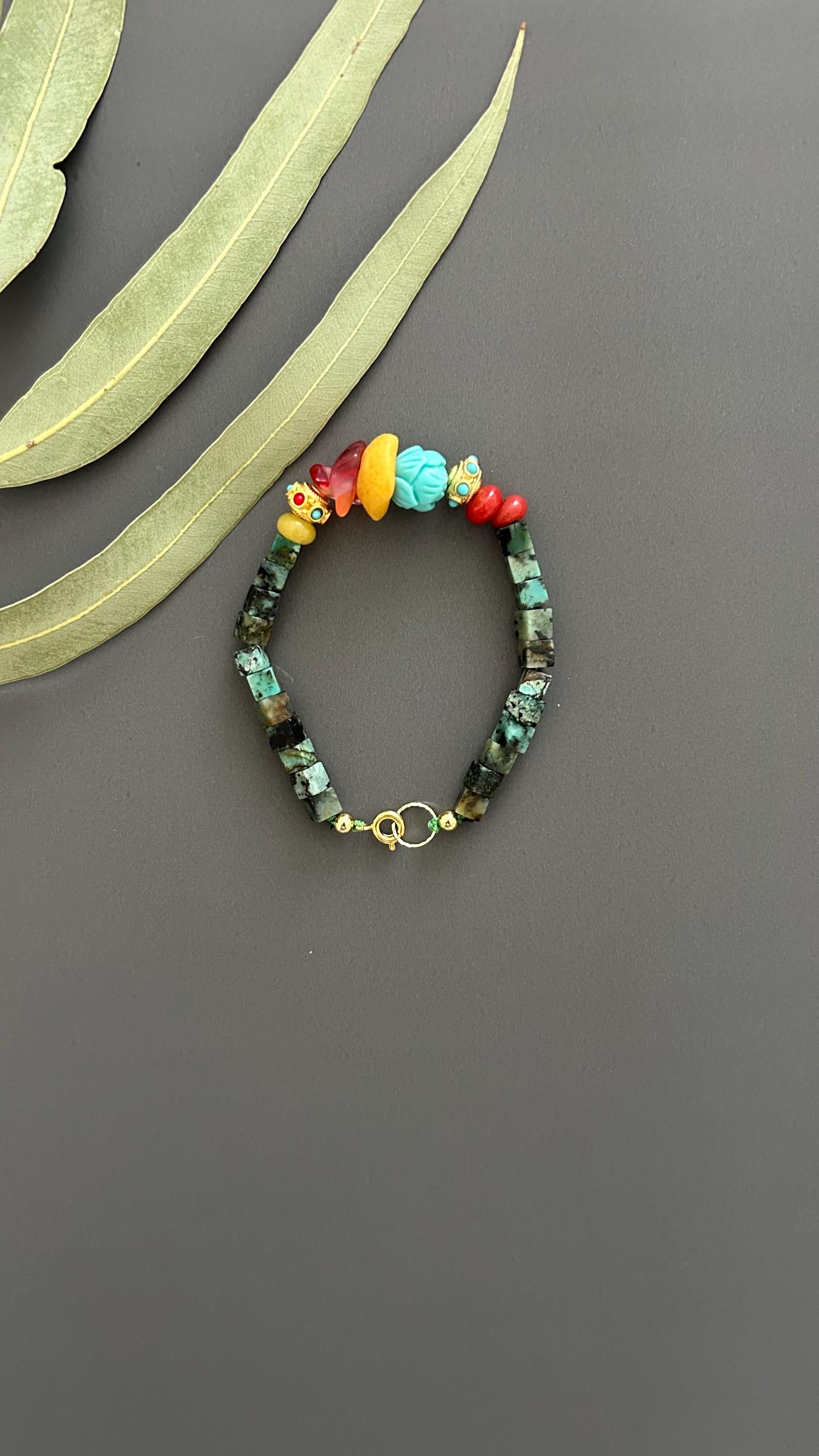 Natural Stone Bohemian Bracelet | Handmade Unisex Vintage Hippie Chic Bangle
