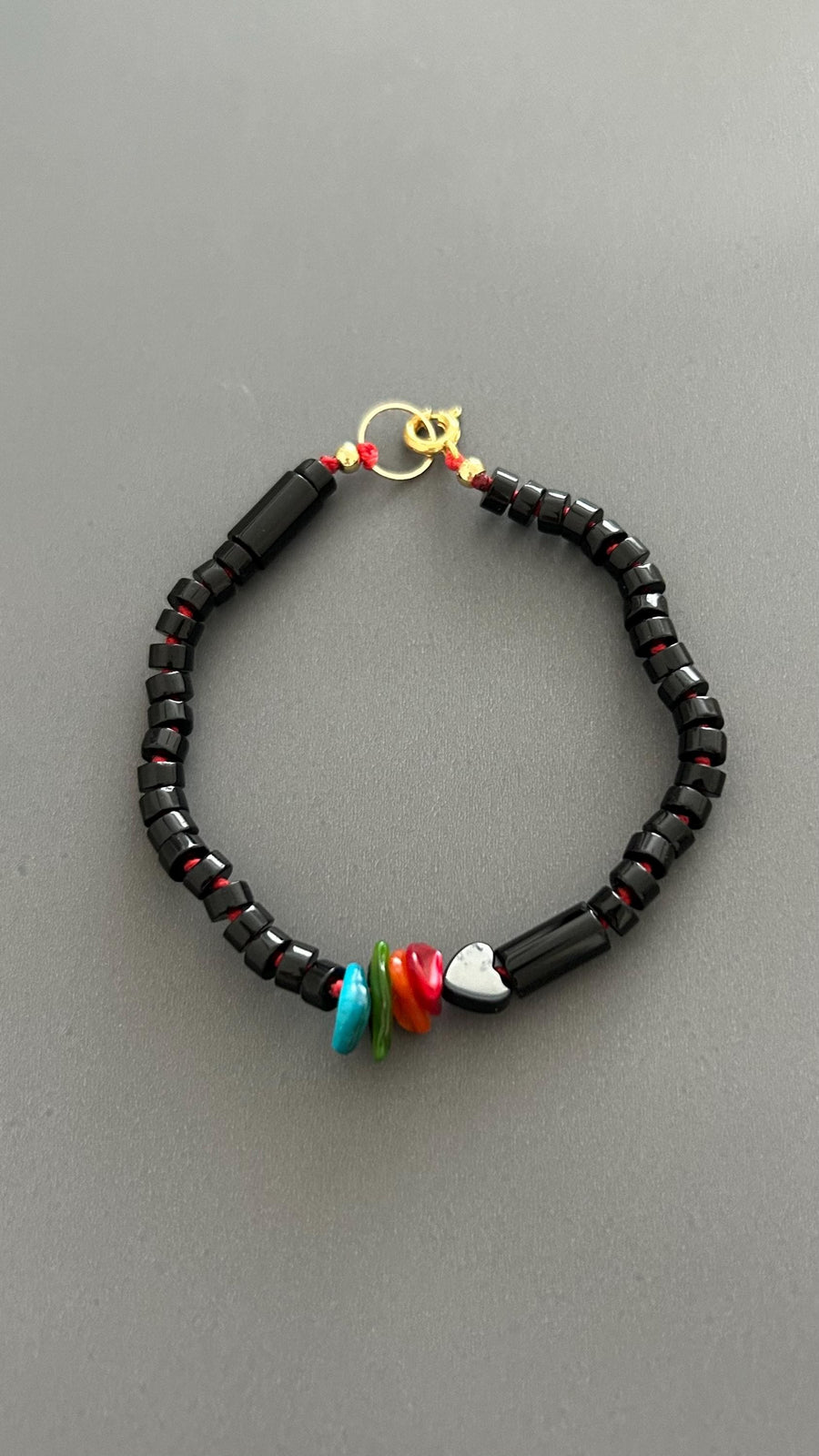 Black Agate Grounding Bracelet | Heart Charm Adjustable Stackable | Dark Academia Protection Jewelry