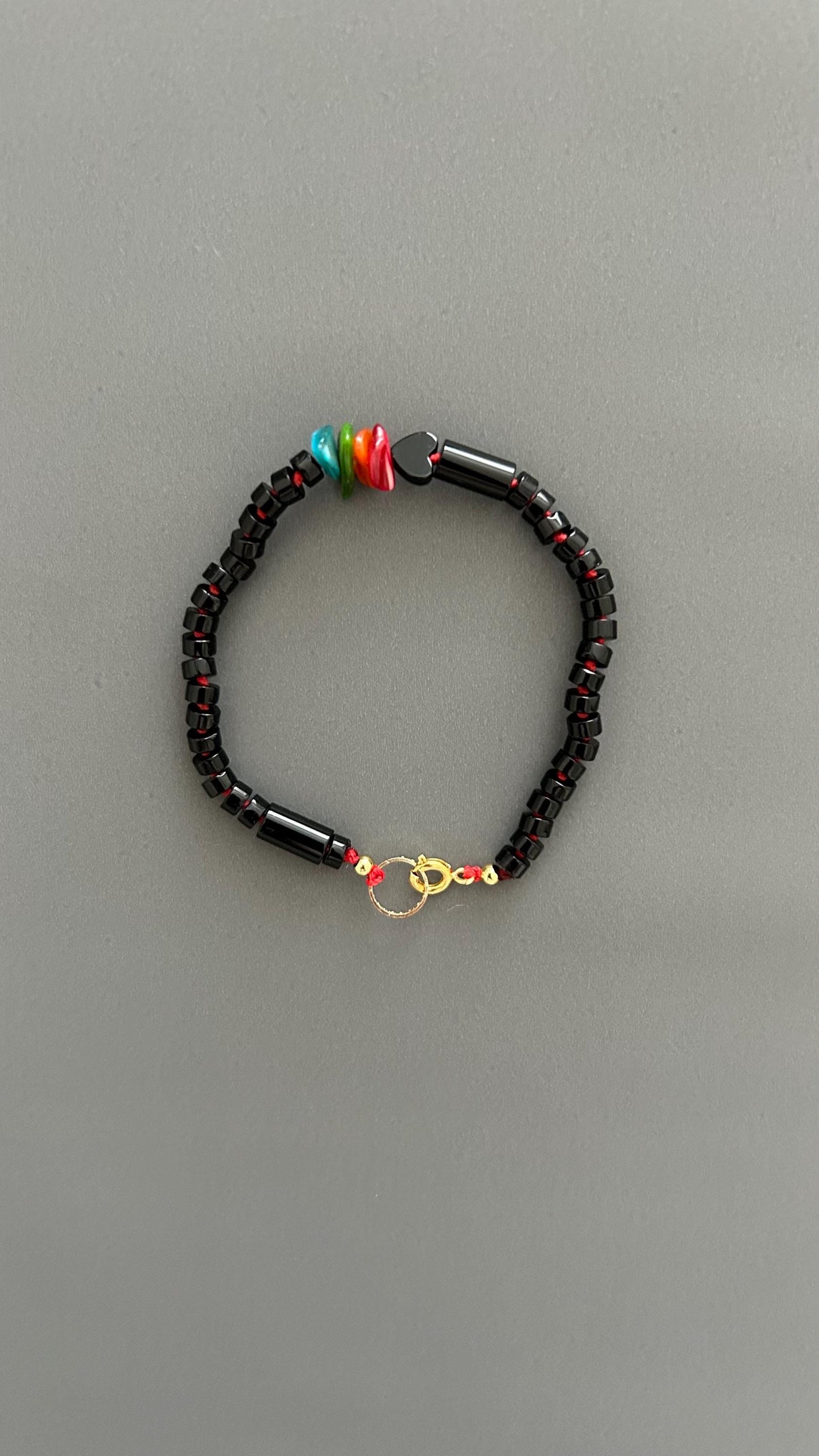 Black Agate Grounding Bracelet | Heart Charm Adjustable Stackable | Dark Academia Protection Jewelry