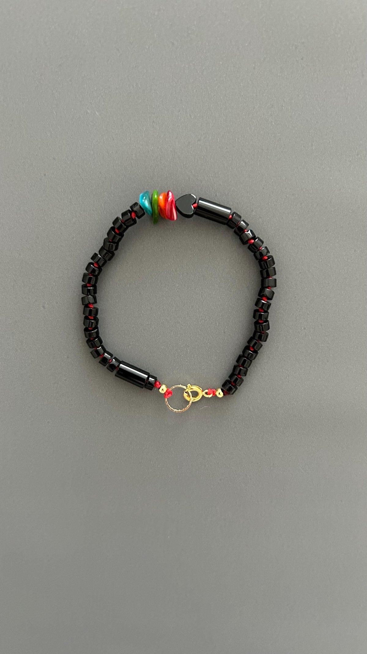 Black Agate Grounding Bracelet | Heart Charm Adjustable Stackable | Dark Academia Protection Jewelry