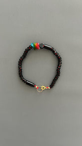 Black Agate Grounding Bracelet | Heart Charm Adjustable Stackable | Dark Academia Protection Jewelry