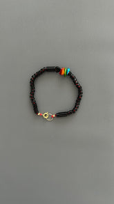 Black Agate Grounding Bracelet | Heart Charm Adjustable Stackable | Dark Academia Protection Jewelry