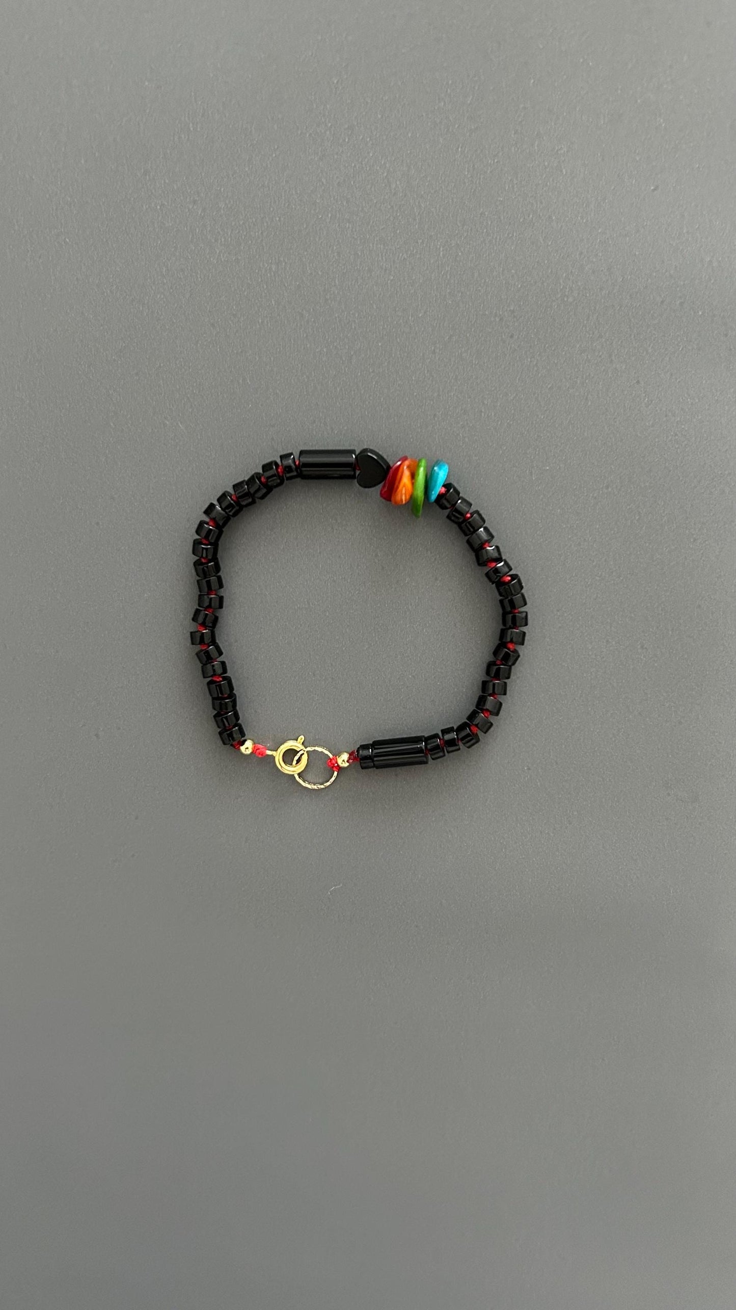 Black Agate Grounding Bracelet | Heart Charm Adjustable Stackable | Dark Academia Protection Jewelry