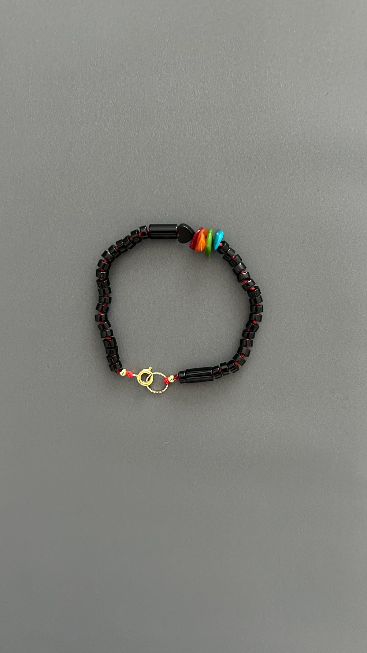 Black Agate Grounding Bracelet | Heart Charm Adjustable Stackable | Dark Academia Protection Jewelry
