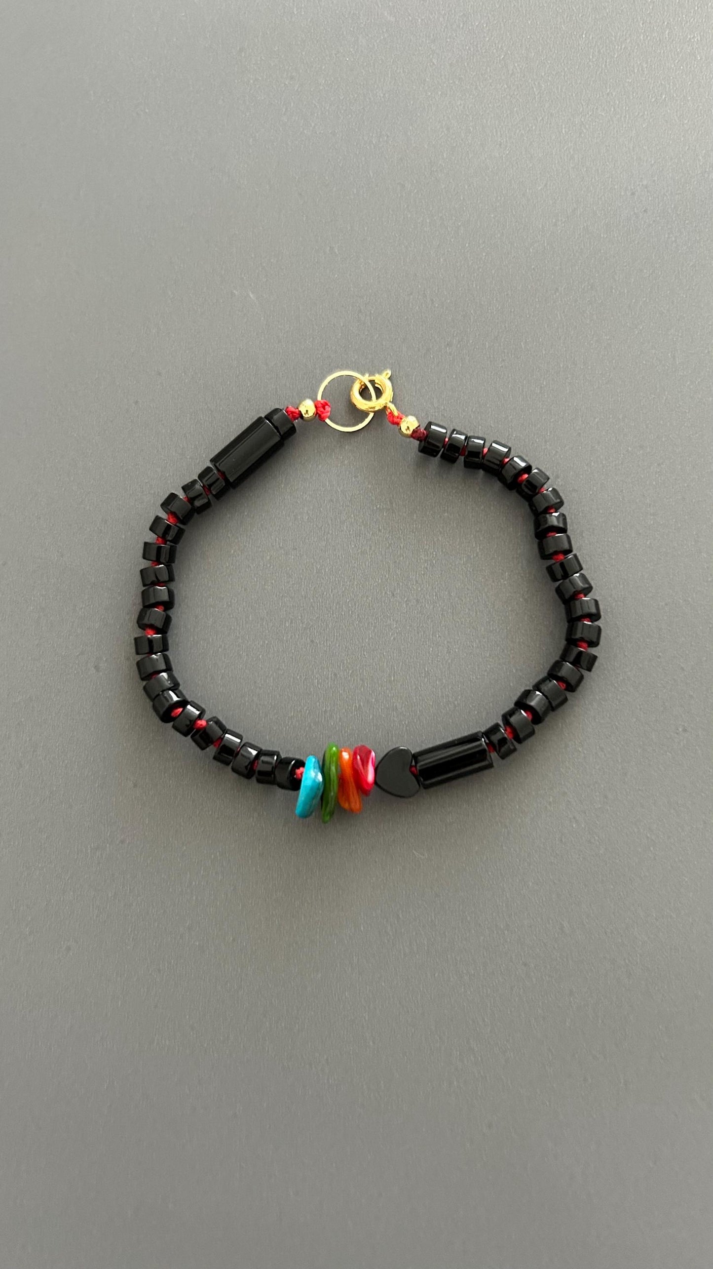 Black Agate Grounding Bracelet | Heart Charm Adjustable Stackable | Dark Academia Protection Jewelry