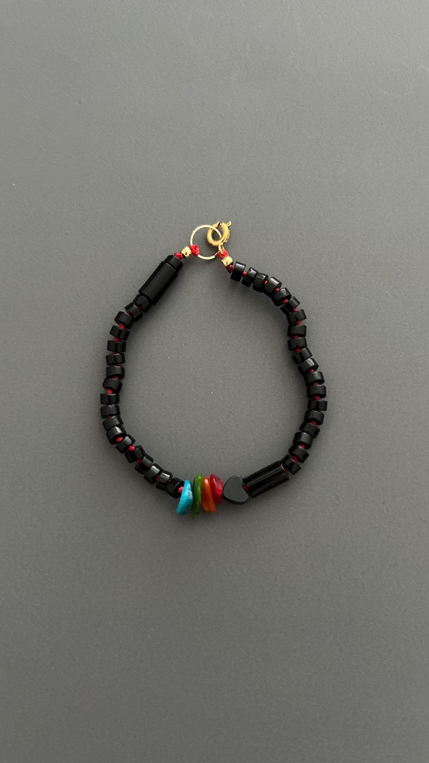 Black Agate Grounding Bracelet | Heart Charm Adjustable Stackable | Dark Academia Protection Jewelry