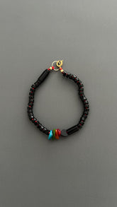 Black Agate Grounding Bracelet | Heart Charm Adjustable Stackable | Dark Academia Protection Jewelry