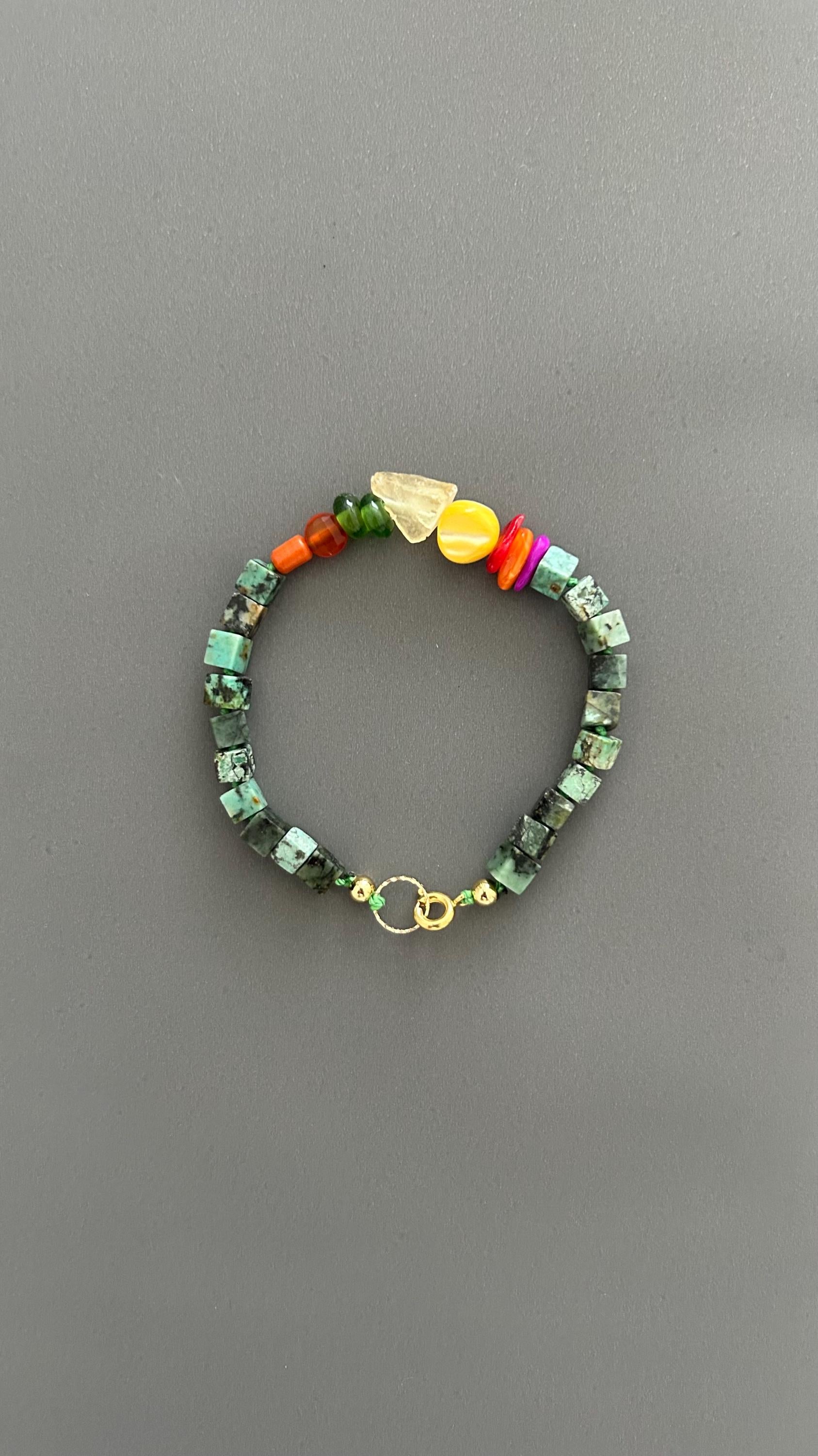 Turquoise & Raw Quartz Bracelet - Healing Crystal Adjustable Gemstone Bead with Shell Coral Handmade Spiritual Jewelry
