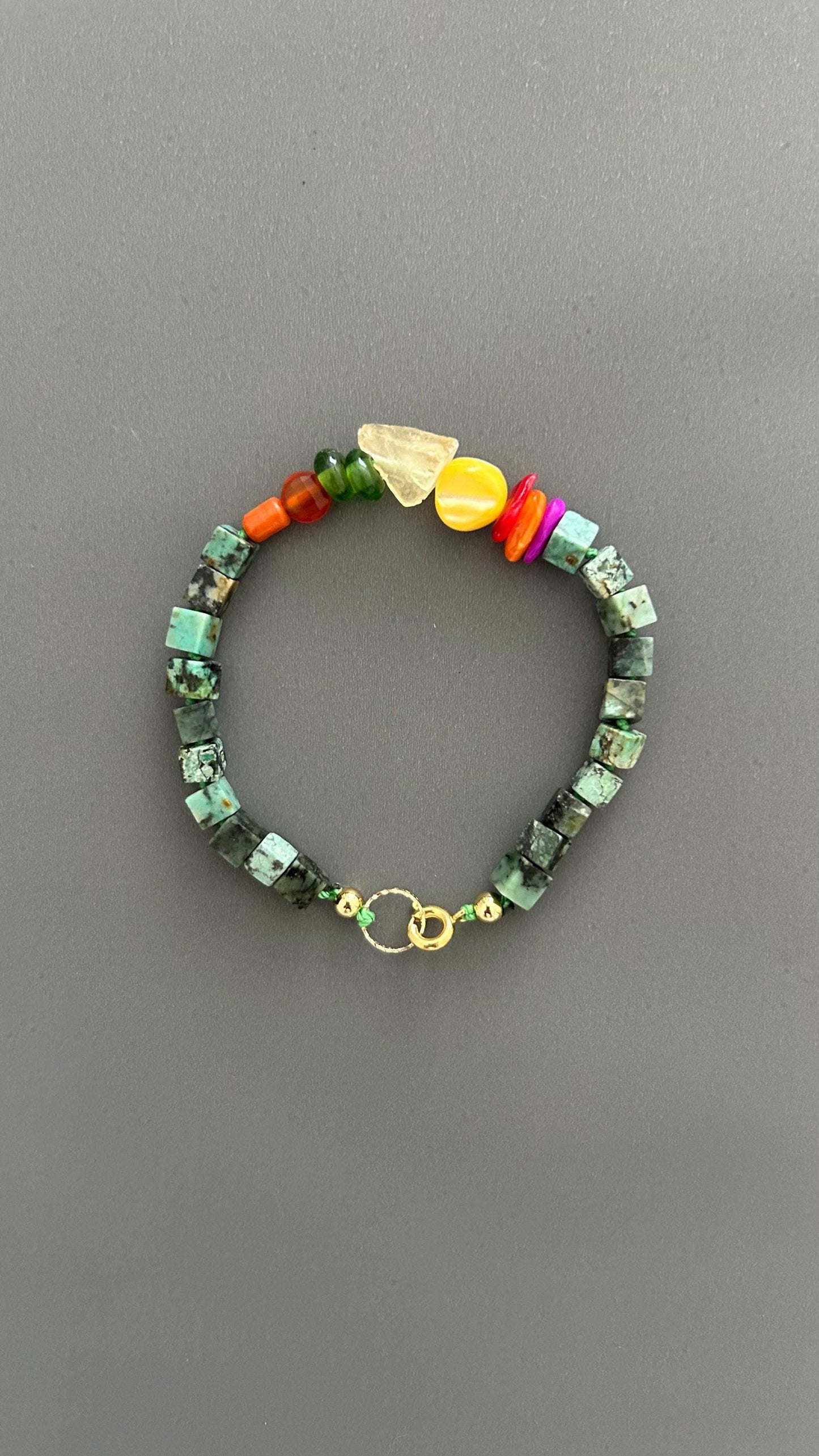 Turquoise & Raw Quartz Bracelet - Healing Crystal Adjustable Gemstone Bead with Shell Coral Handmade Spiritual Jewelry