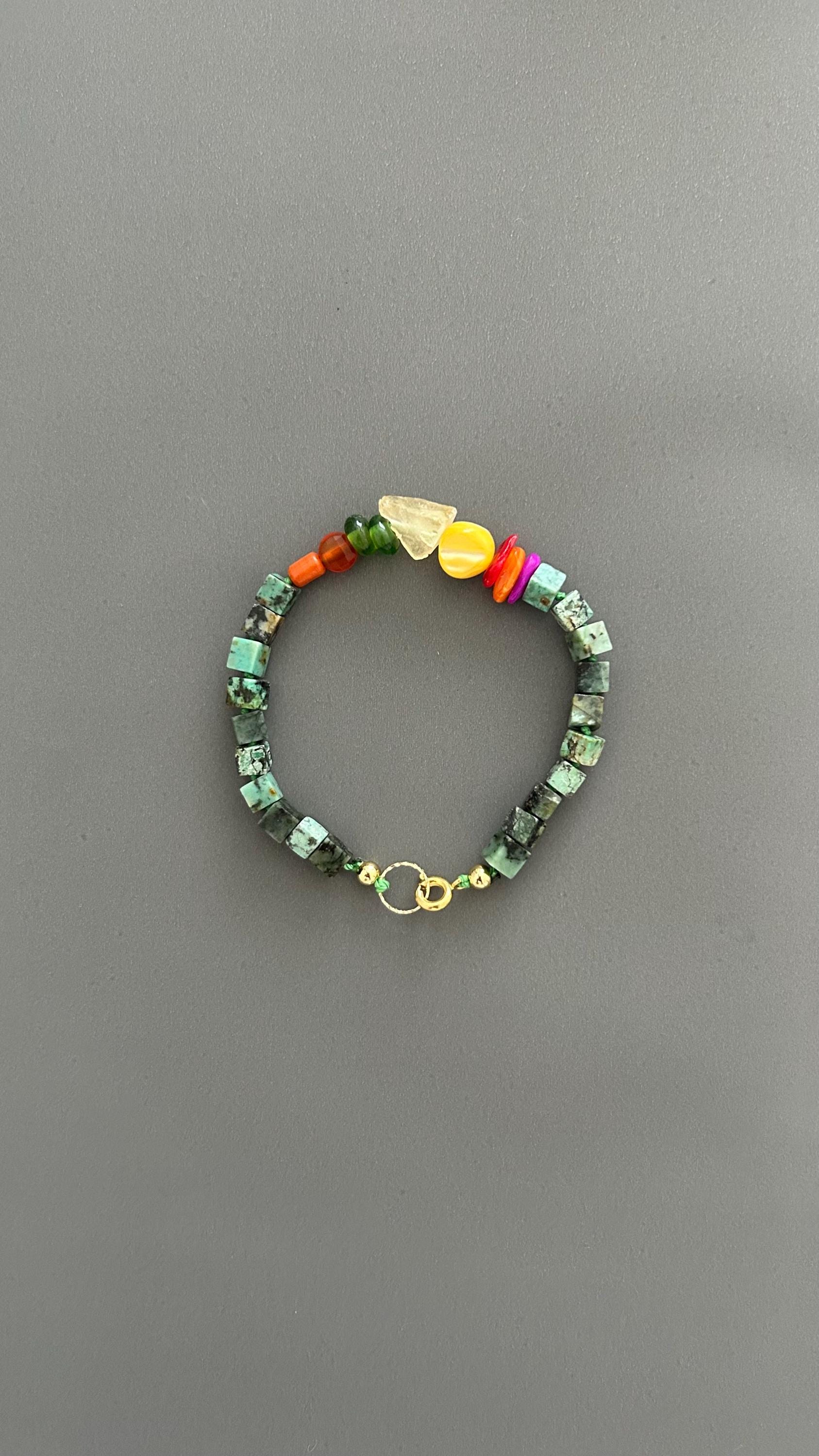 Turquoise & Raw Quartz Bracelet - Healing Crystal Adjustable Gemstone Bead with Shell Coral Handmade Spiritual Jewelry