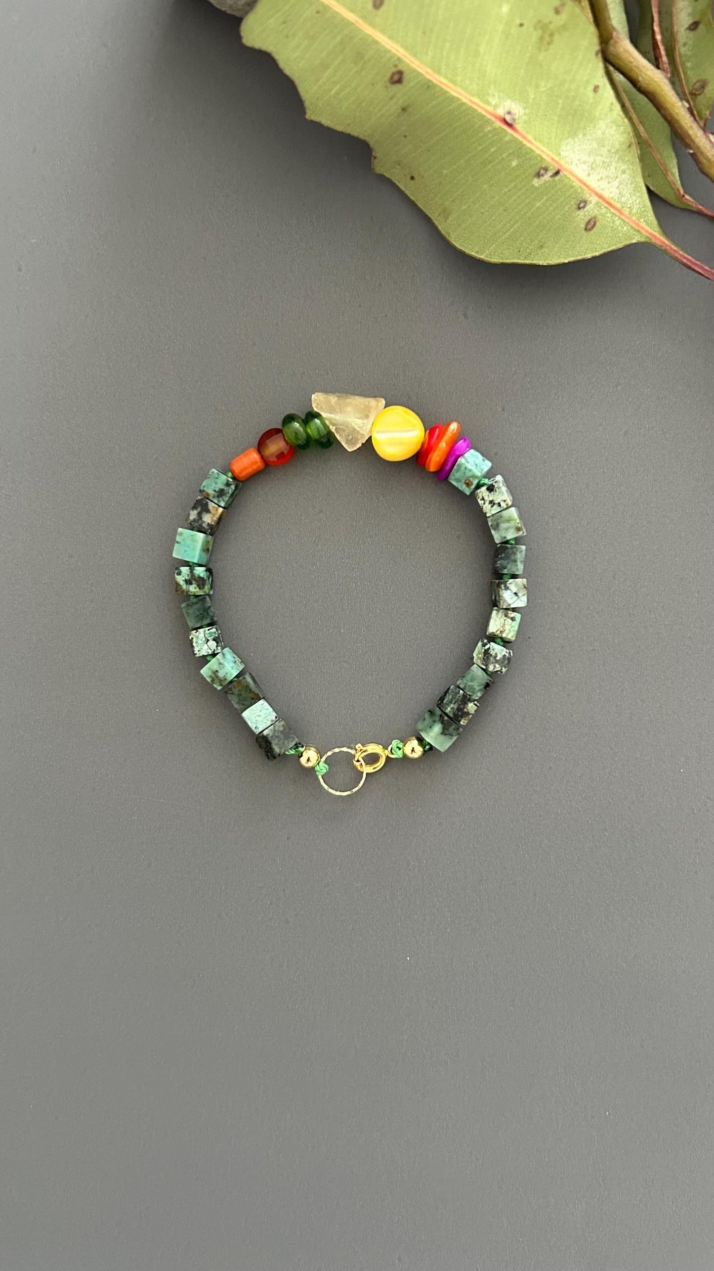 Turquoise & Raw Quartz Bracelet - Healing Crystal Adjustable Gemstone Bead with Shell Coral Handmade Spiritual Jewelry