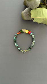 Turquoise & Raw Quartz Bracelet - Healing Crystal Adjustable Gemstone Bead with Shell Coral Handmade Spiritual Jewelry