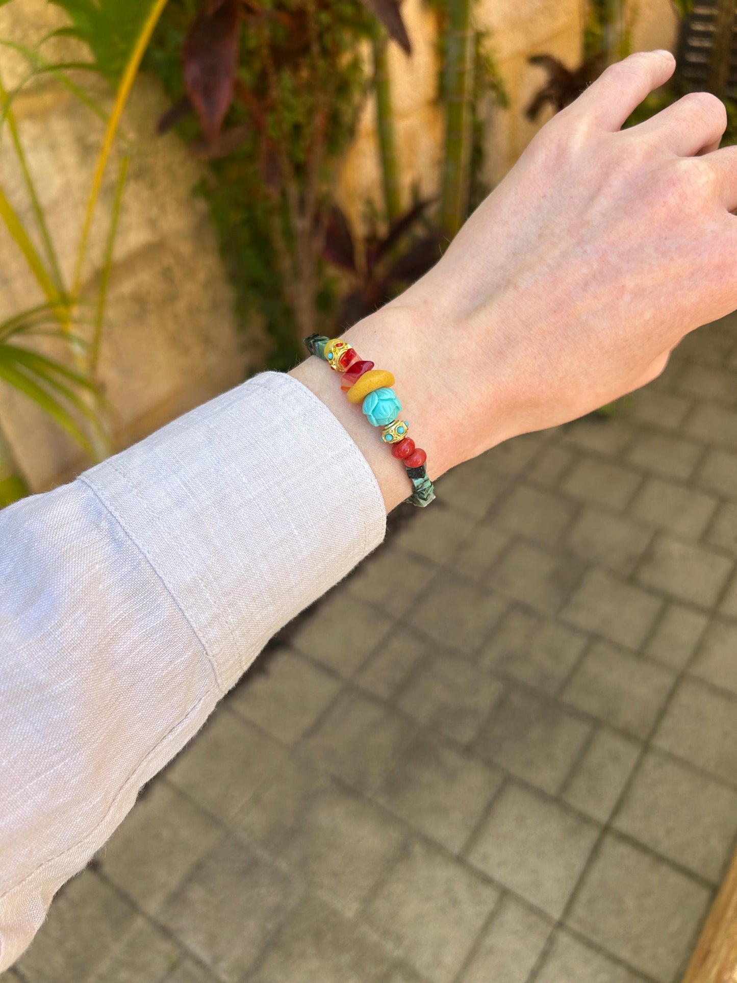 Natural Stone Bohemian Bracelet | Handmade Unisex Vintage Hippie Chic Bangle