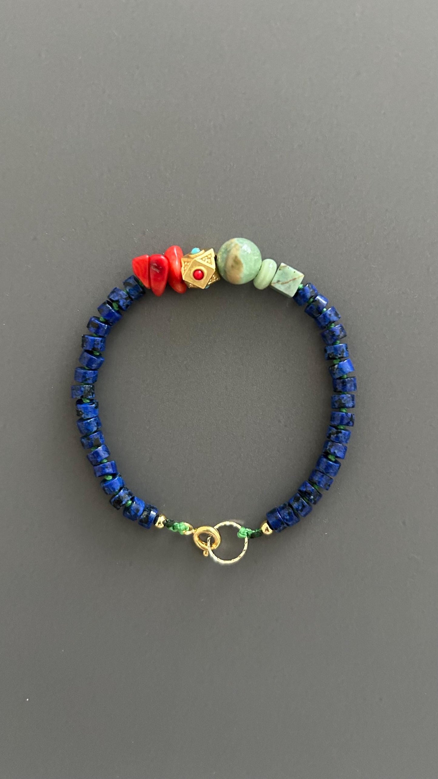 Boho Lapis Lazuli Bracelet: Turquoise & Red Coral, Hippie Chic Jewelry
