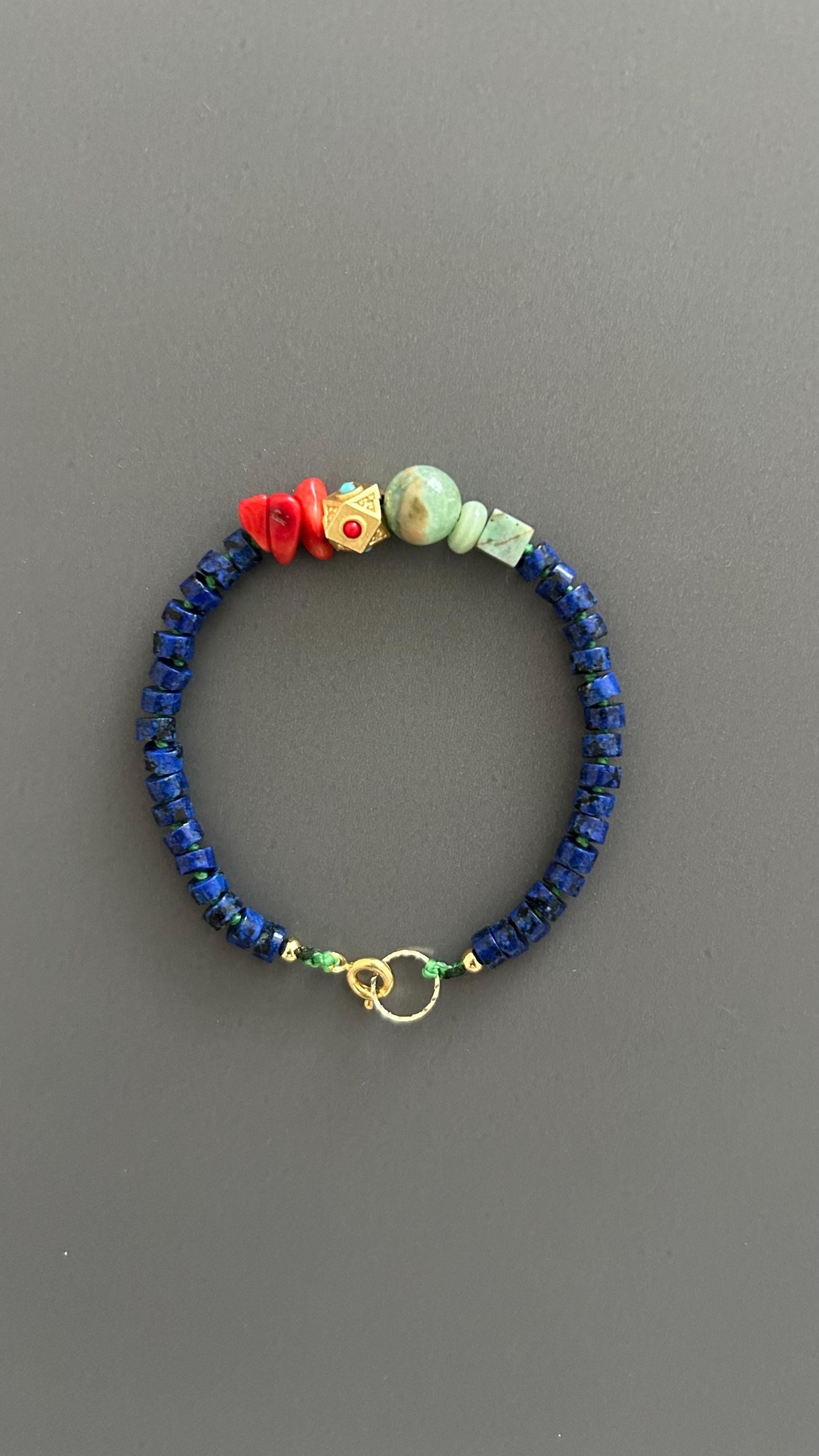 Boho Lapis Lazuli Bracelet: Turquoise & Red Coral, Hippie Chic Jewelry