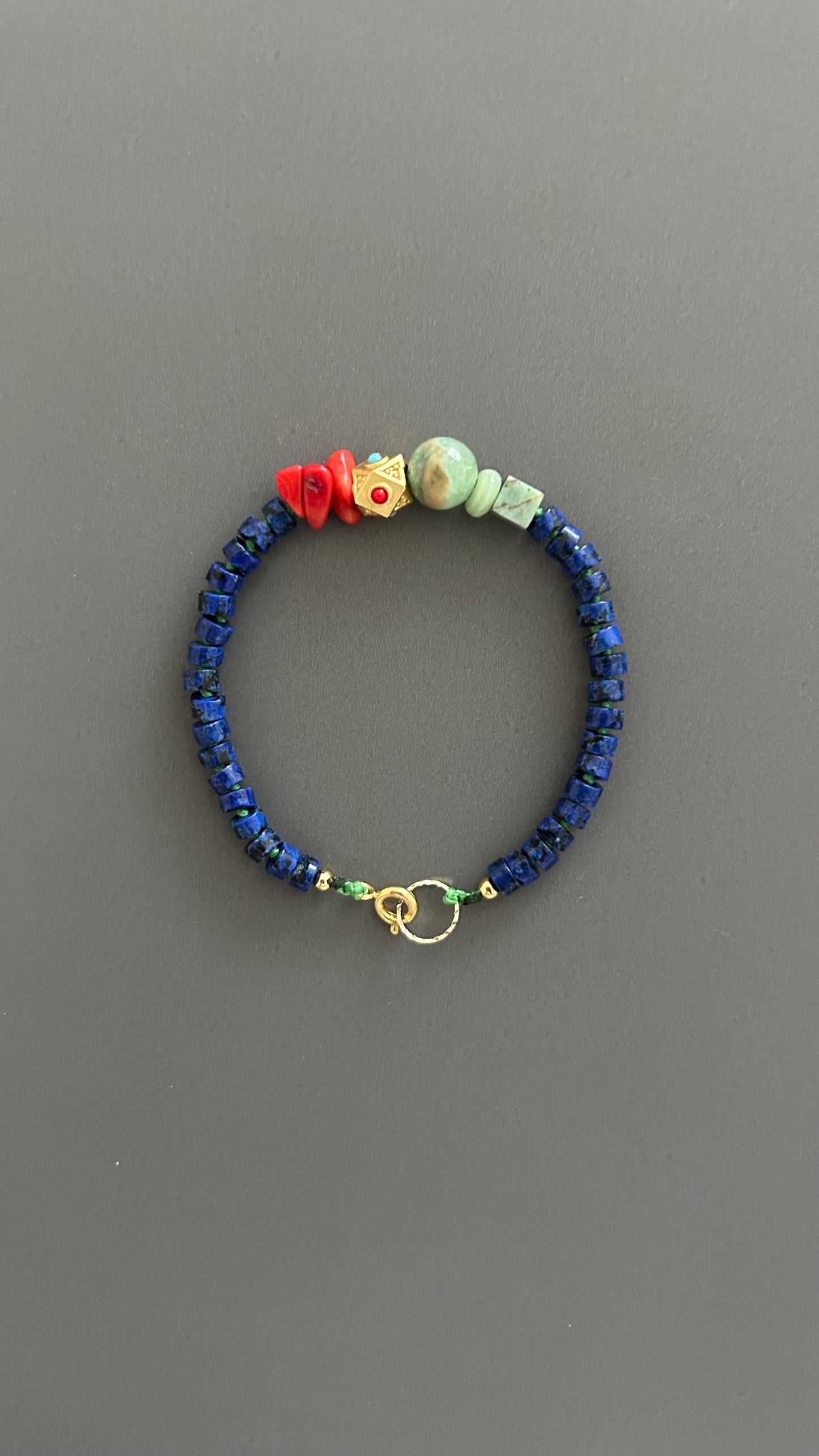 Boho Lapis Lazuli Bracelet: Turquoise & Red Coral, Hippie Chic Jewelry