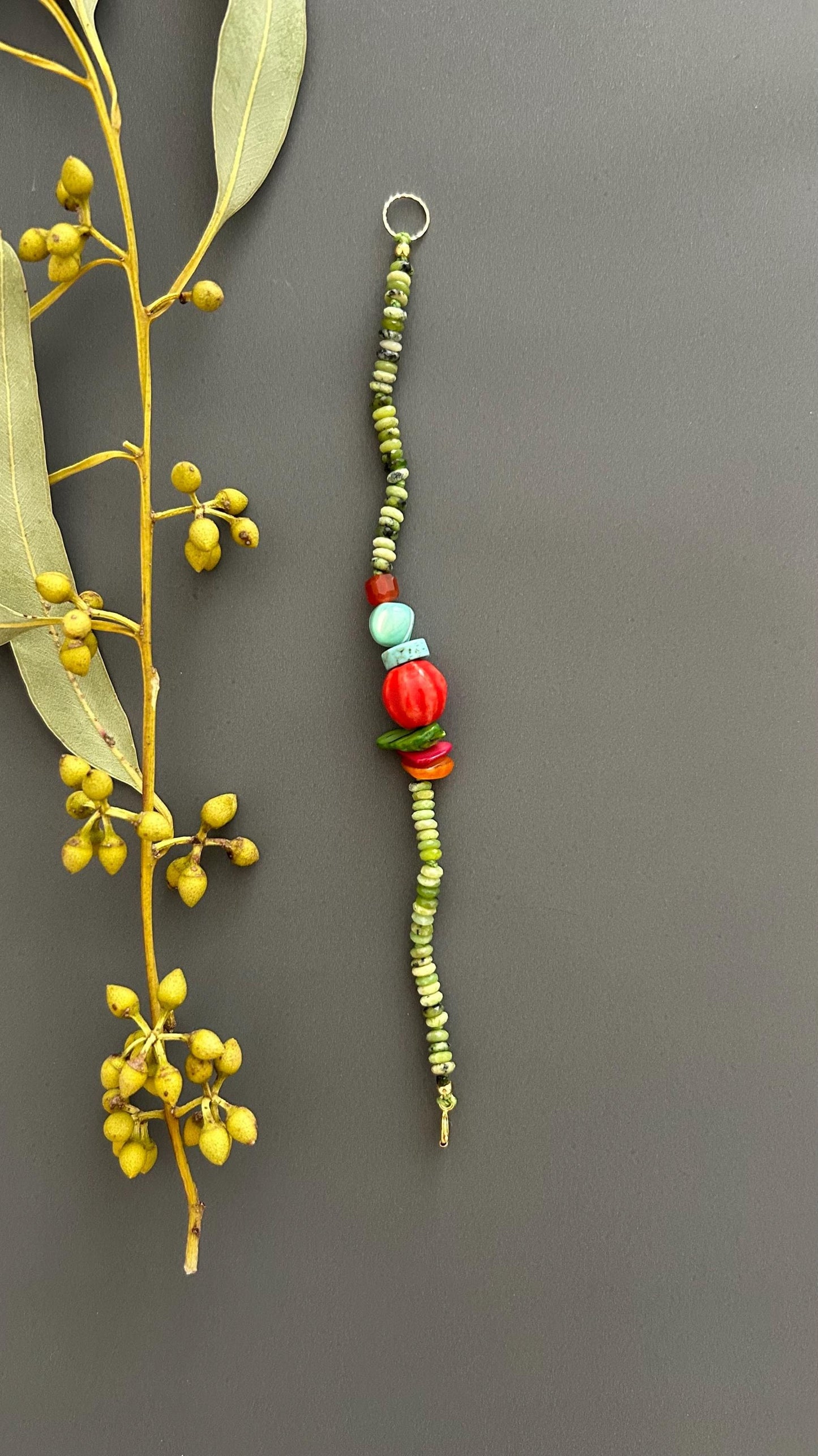 Green Antigorite & Ceramic Turquoise Bracelet: Boho Gemstone Jewelry