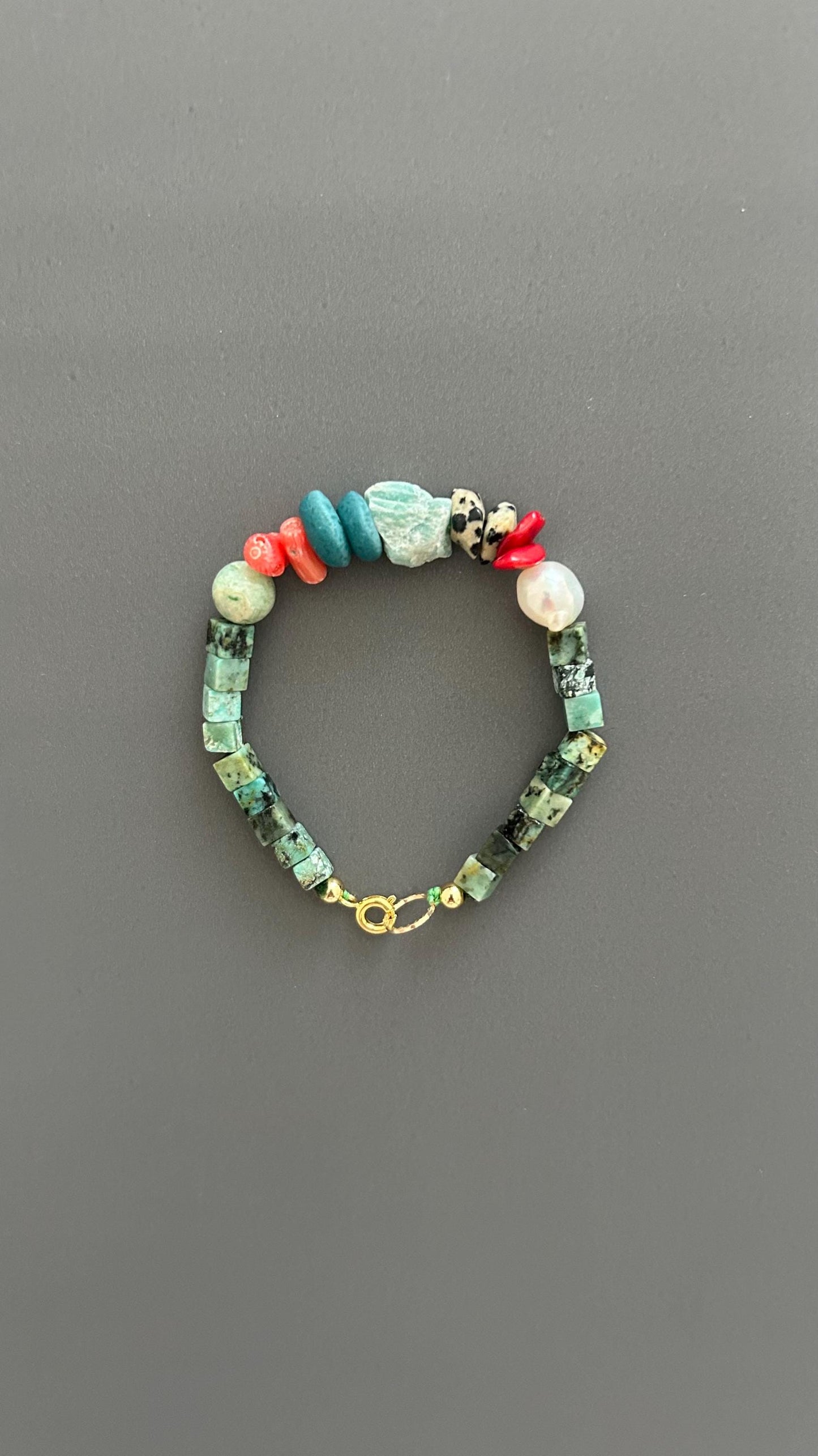 Turquoise & Natural Stone Bracelet: 24k Gold Clasp, Boho Gemstone Jewelry