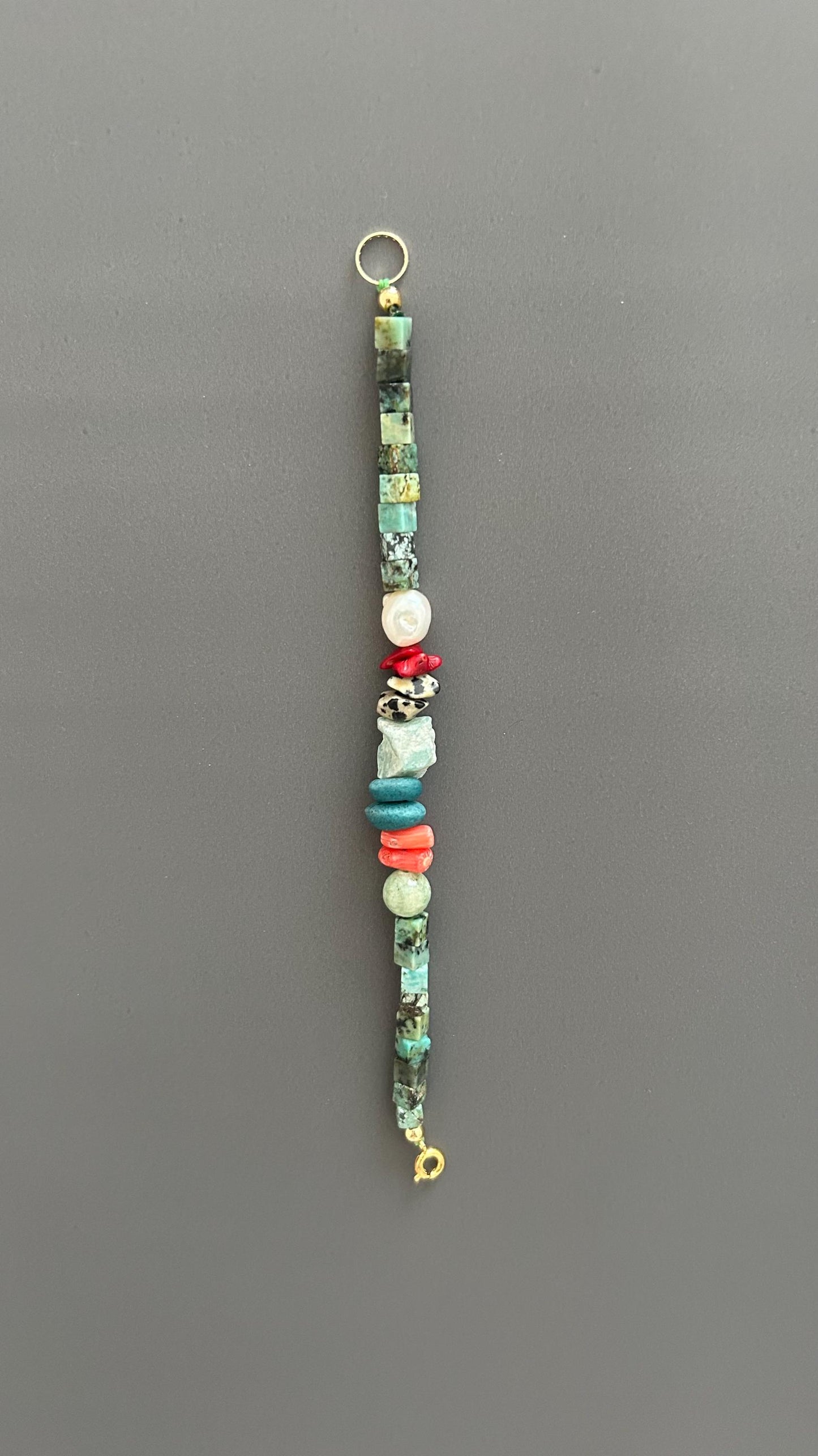 Turquoise & Natural Stone Bracelet: 24k Gold Clasp, Boho Gemstone Jewelry