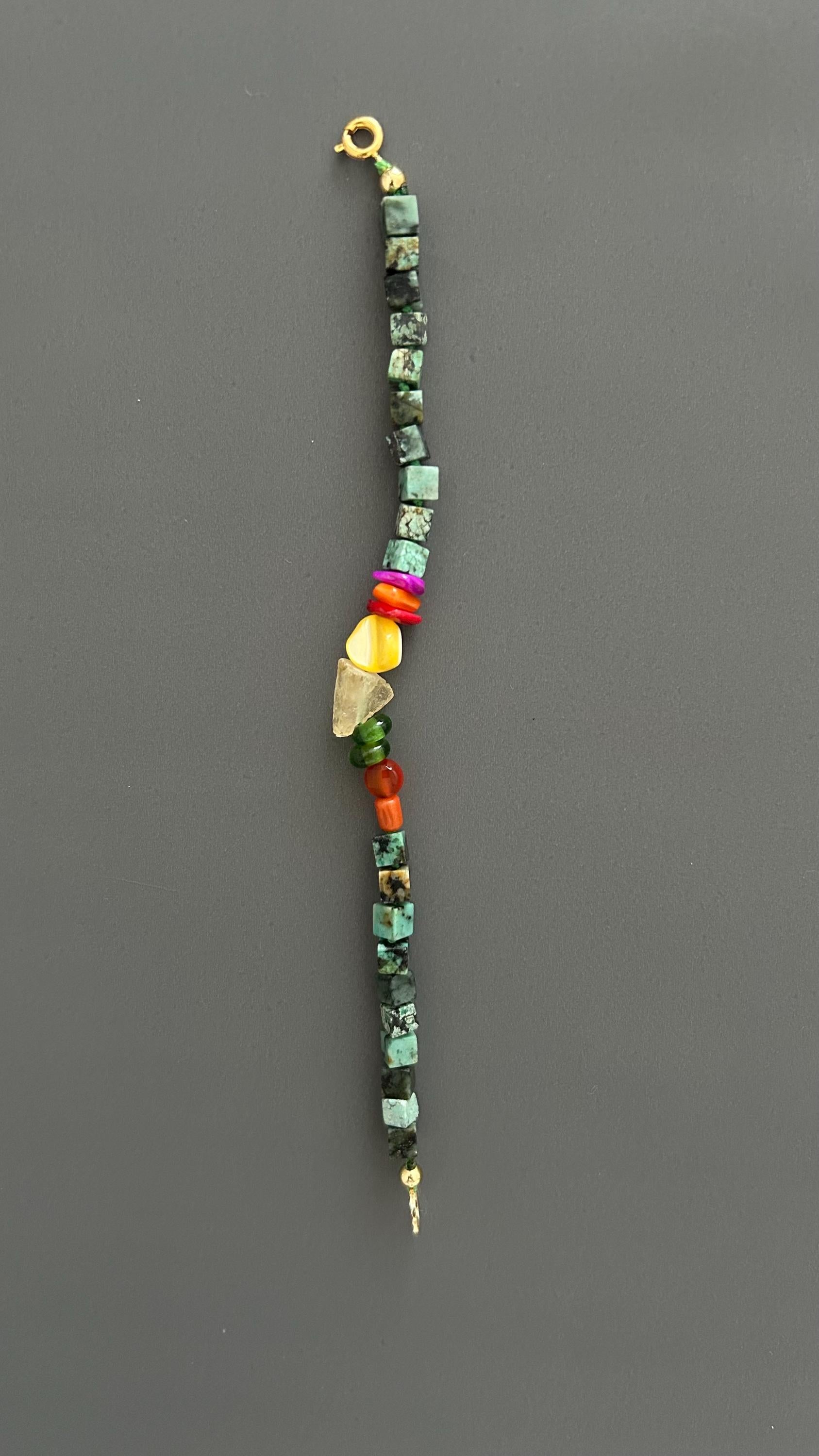 Turquoise & Raw Quartz Bracelet - Healing Crystal Adjustable Gemstone Bead with Shell Coral Handmade Spiritual Jewelry