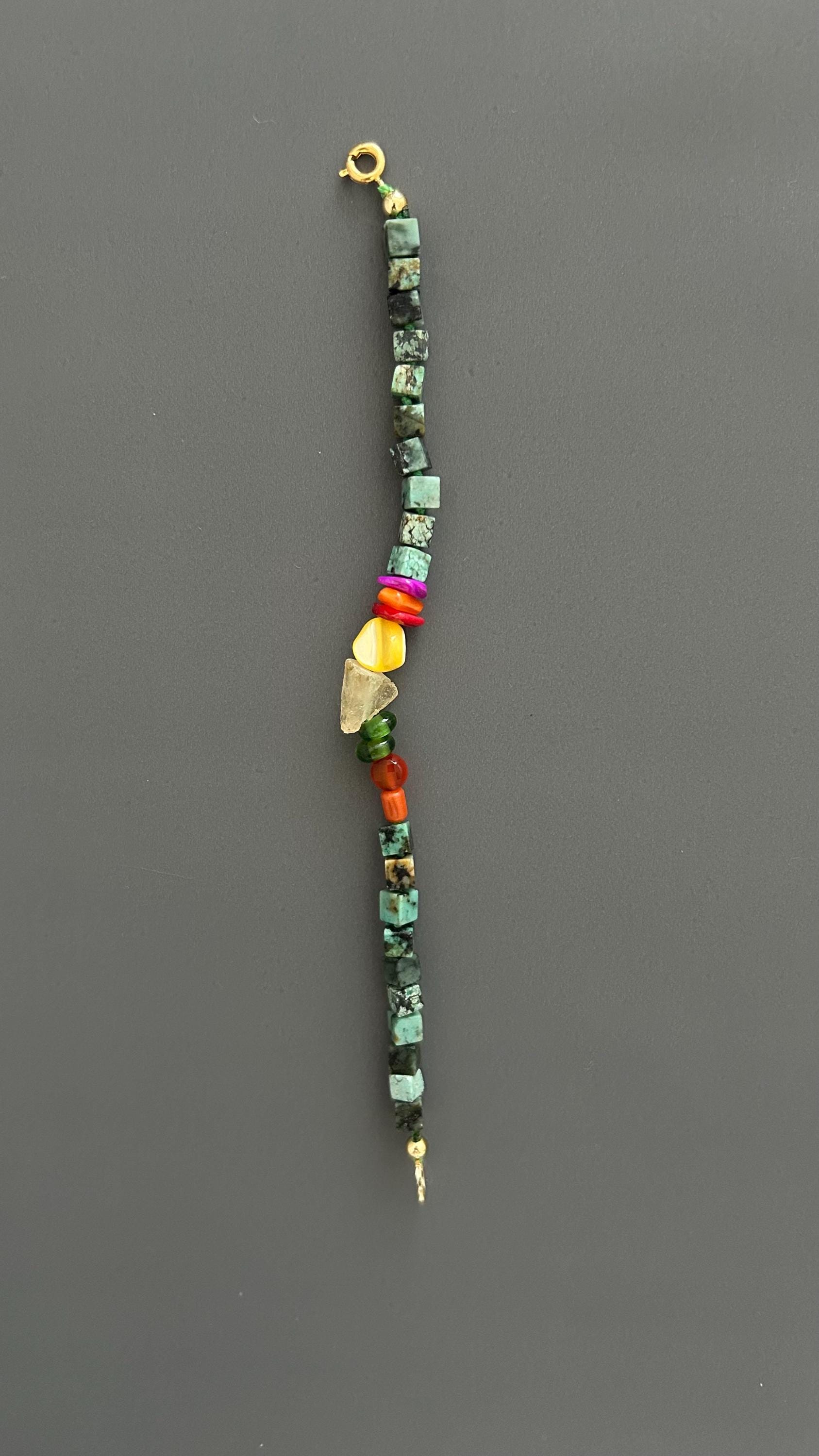 Turquoise & Raw Quartz Bracelet - Healing Crystal Adjustable Gemstone Bead with Shell Coral Handmade Spiritual Jewelry