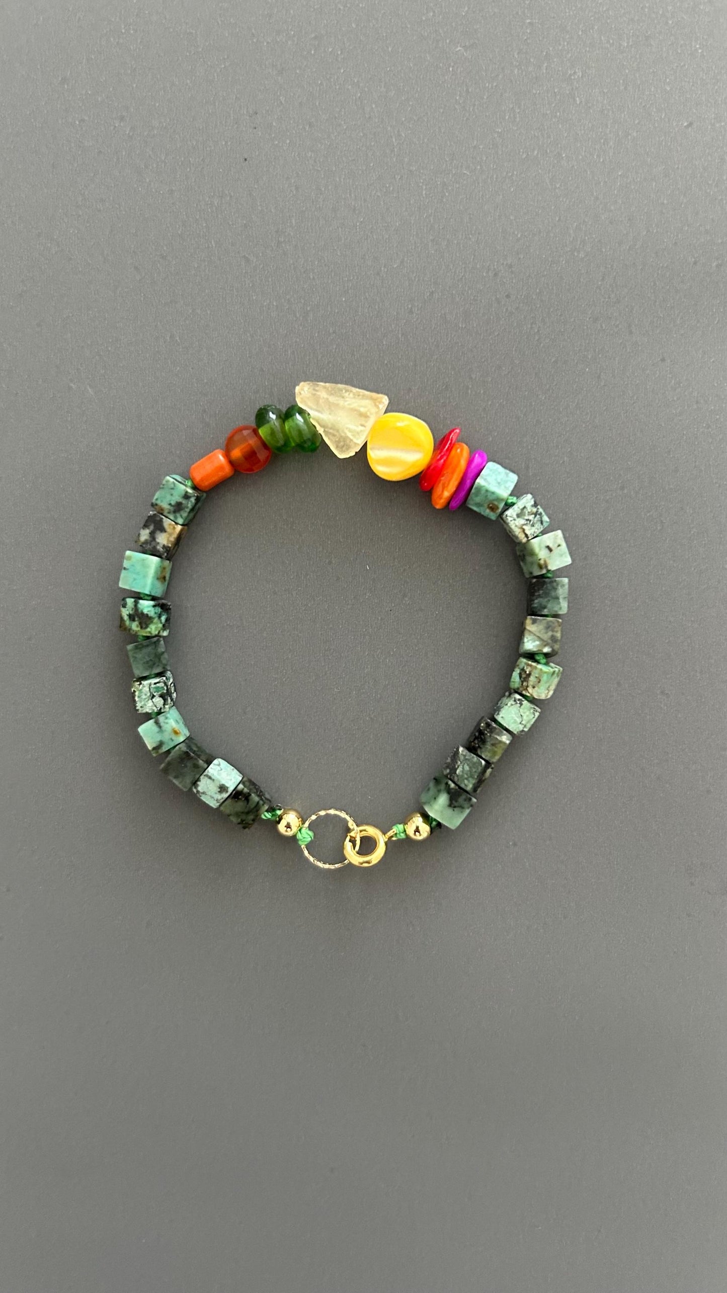 Turquoise & Raw Quartz Bracelet - Healing Crystal Adjustable Gemstone Bead with Shell Coral Handmade Spiritual Jewelry
