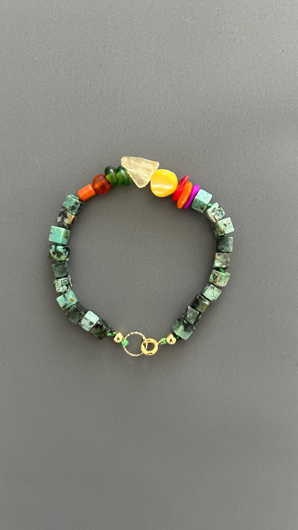 Turquoise & Raw Quartz Bracelet - Healing Crystal Adjustable Gemstone Bead with Shell Coral Handmade Spiritual Jewelry