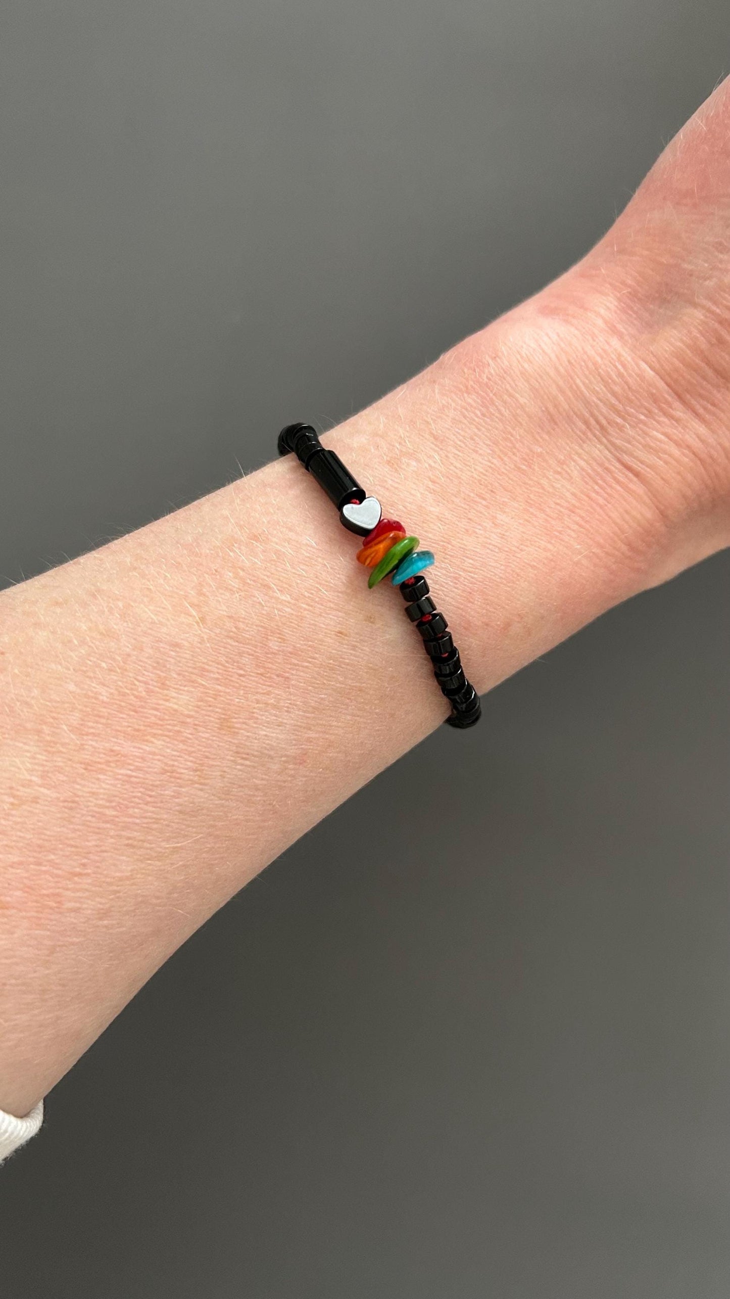 Black Agate Grounding Bracelet | Heart Charm Adjustable Stackable | Dark Academia Protection Jewelry