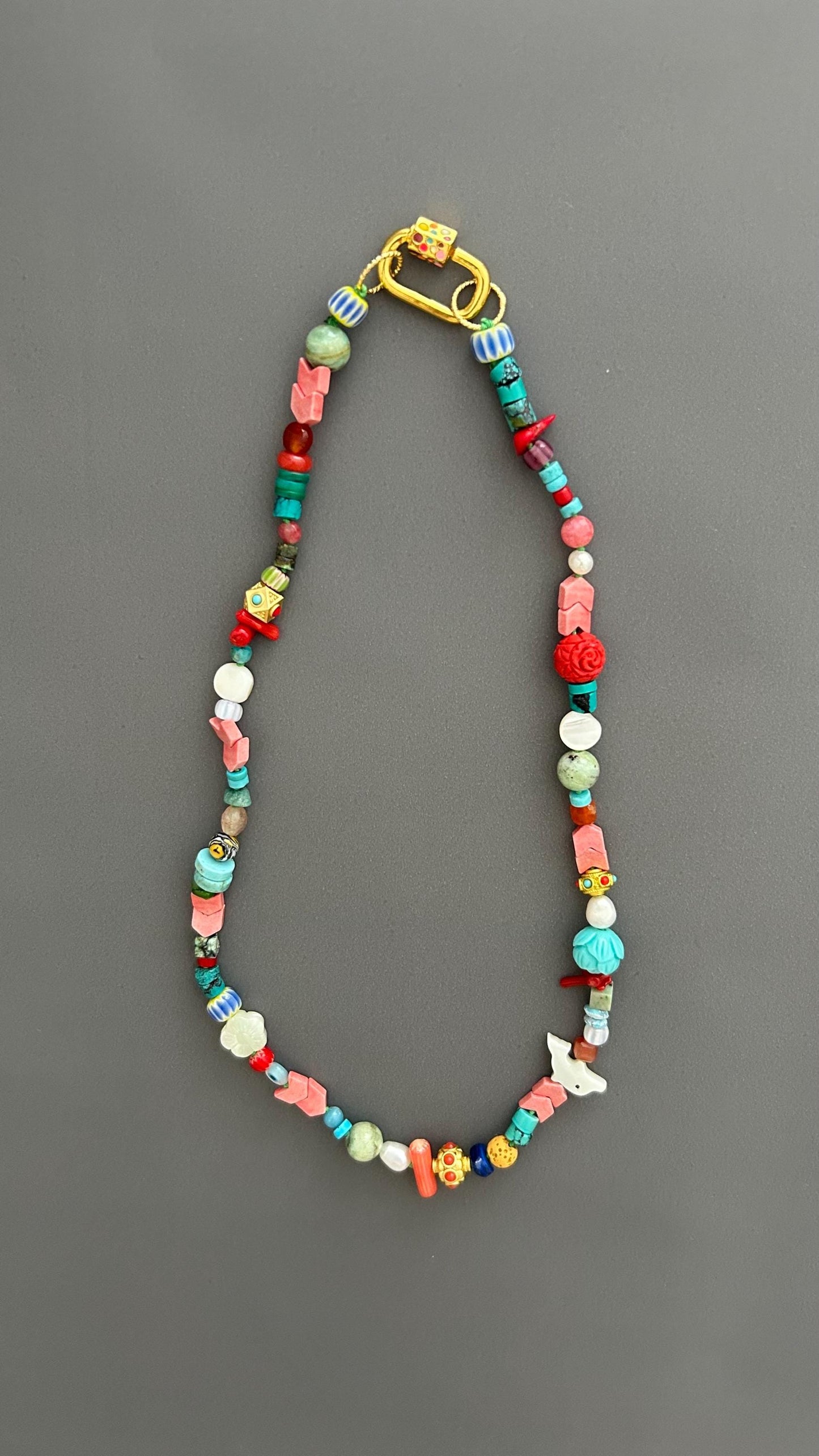 Handmade Boho Beaded Necklace | Eclectic Gemstone, Ceramic & Glass | Colorful Layering Statement | Artisan Gift for Her, Festival Jewelry