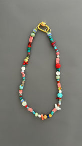 Handmade Boho Beaded Necklace | Eclectic Gemstone, Ceramic & Glass | Colorful Layering Statement | Artisan Gift for Her, Festival Jewelry