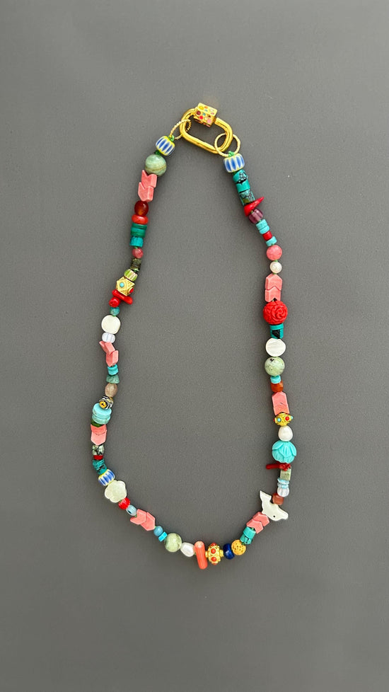 Handmade Boho Beaded Necklace | Eclectic Gemstone, Ceramic & Glass | Colorful Layering Statement | Artisan Gift for Her, Festival Jewelry