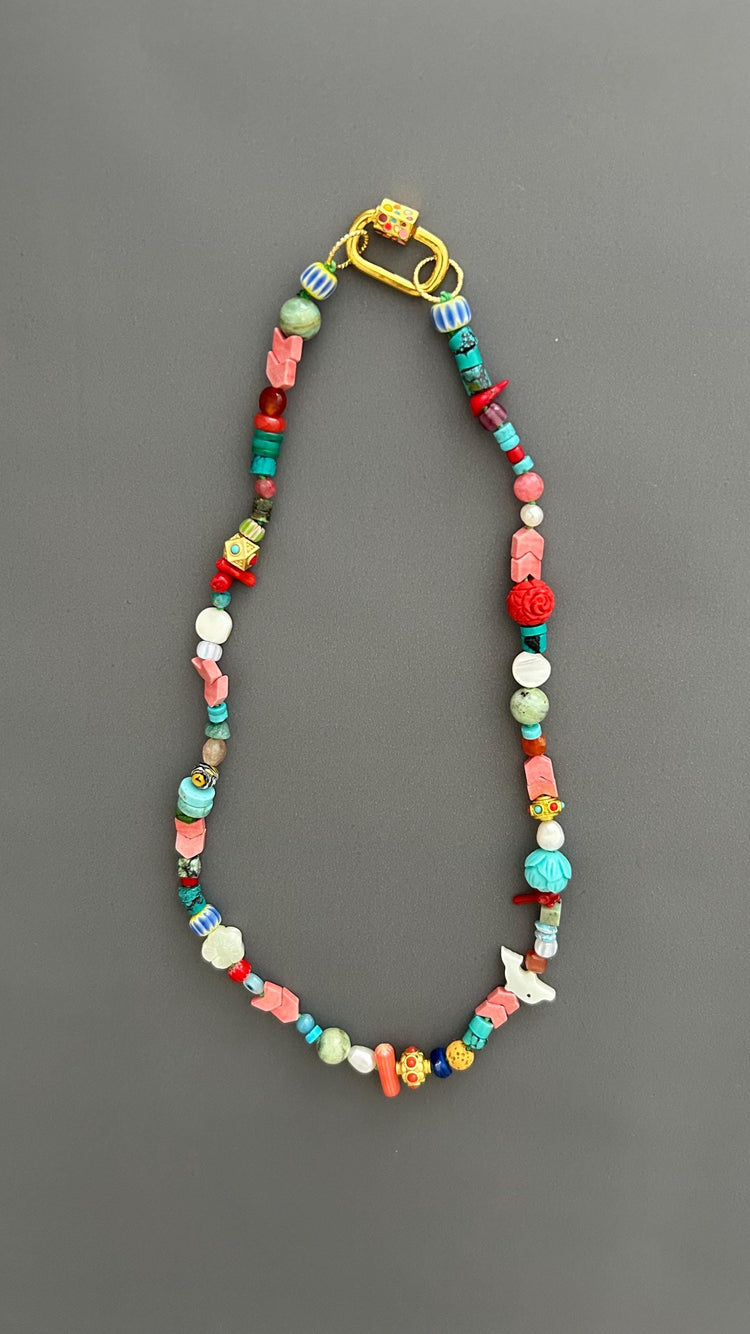 Handmade Boho Beaded Necklace | Eclectic Gemstone, Ceramic & Glass | Colorful Layering Statement | Artisan Gift for Her, Festival Jewelry