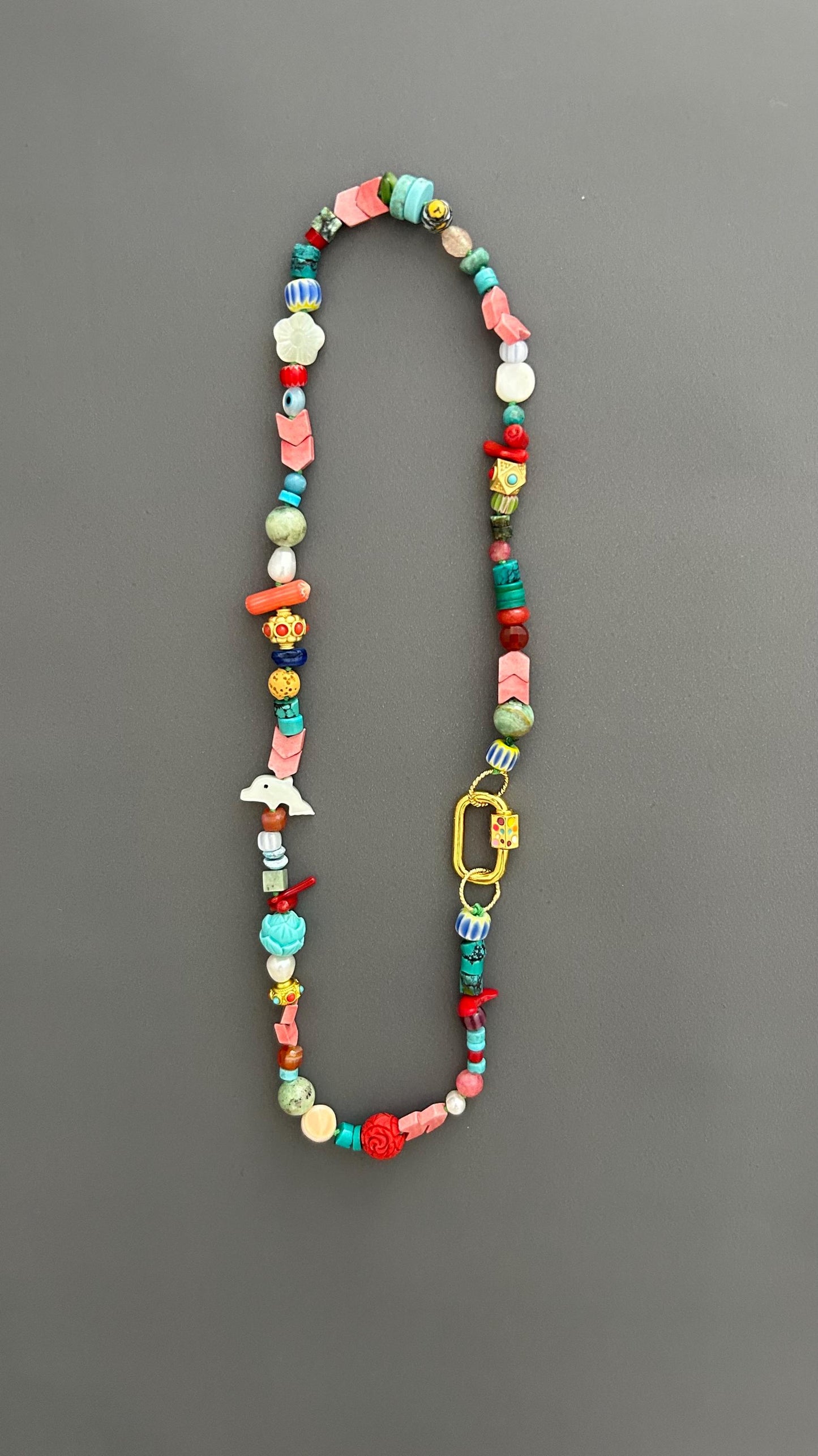 Handmade Boho Beaded Necklace | Eclectic Gemstone, Ceramic & Glass | Colorful Layering Statement | Artisan Gift for Her, Festival Jewelry